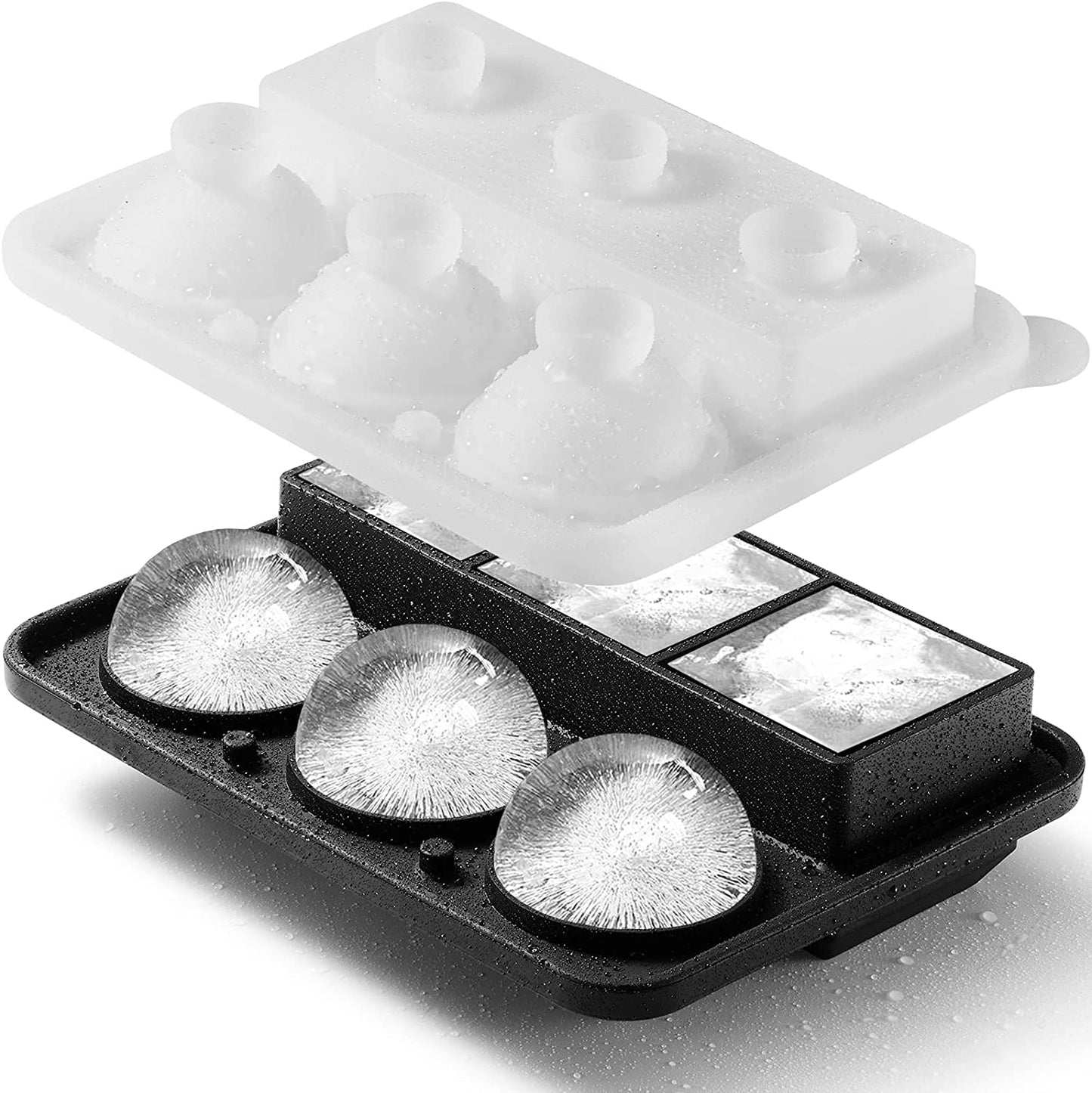 Ice Cube Molds Tray, Large Silicone Whiskey Ice Mold,2-In-1 round Sphere Ice Ball Maker & Square Ice Trays for Cocktails, Bourbon, Whiskey Gifts for Men from Daughter Wife Son Kids… Black