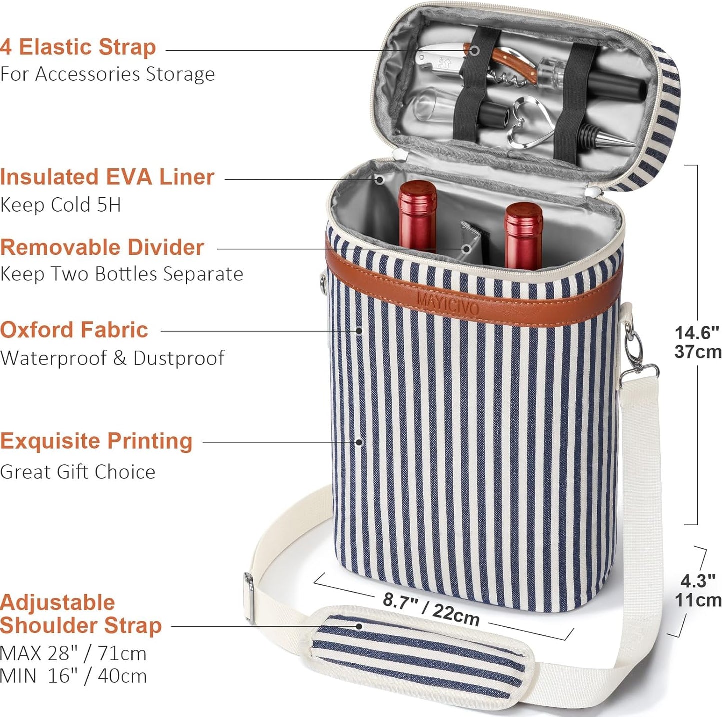 Birthday Gifts for Women Men - Wine Gifts Baskets Mothers Day Gifts for Mom, Women, Friend, Wine Lovers, Self Care Package, Insulated Wine Tote Bag Wine Carrier with Tumblers & Wine Accessories Set