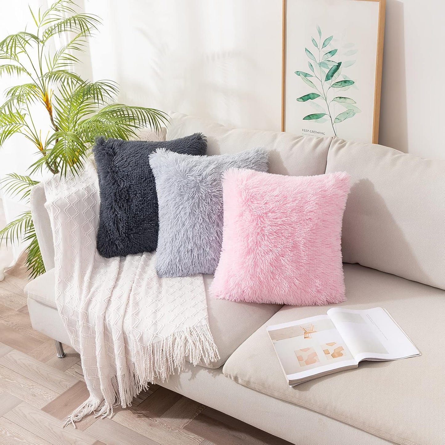 Pack of 2 Luxury Faux Fur Throw Pillow Cover Deluxe Spring Cute Valentine'S Day Pillow Covers Decorative Plush Pillow Case Cushion Cover Shell for Sofa Bedroom Car 18 X 18 Inch Pink
