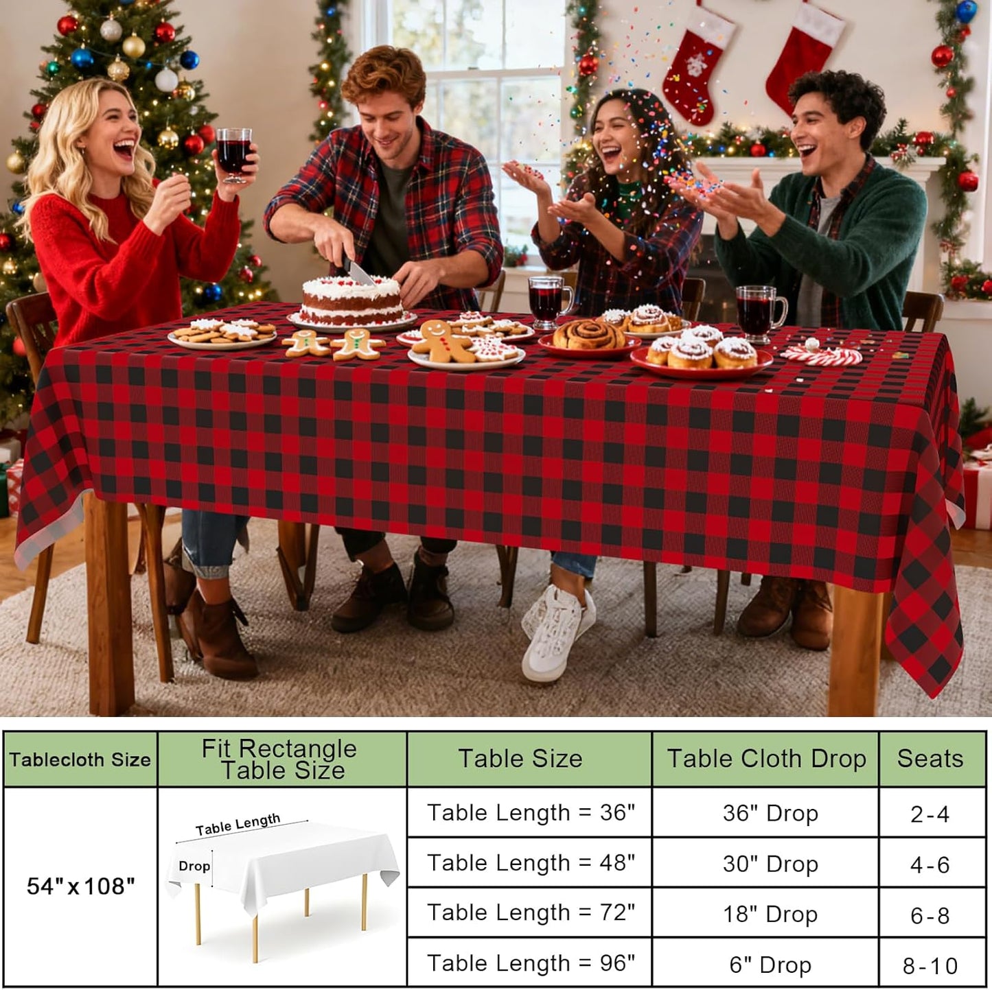 4 Packs Buffalo Disposable Table Cloth, 54 X 108 Inch Waterproof Plastic Tablecloth, Rectangle Black and Red Checkered Table Covers for Picnic, Birthday, Party