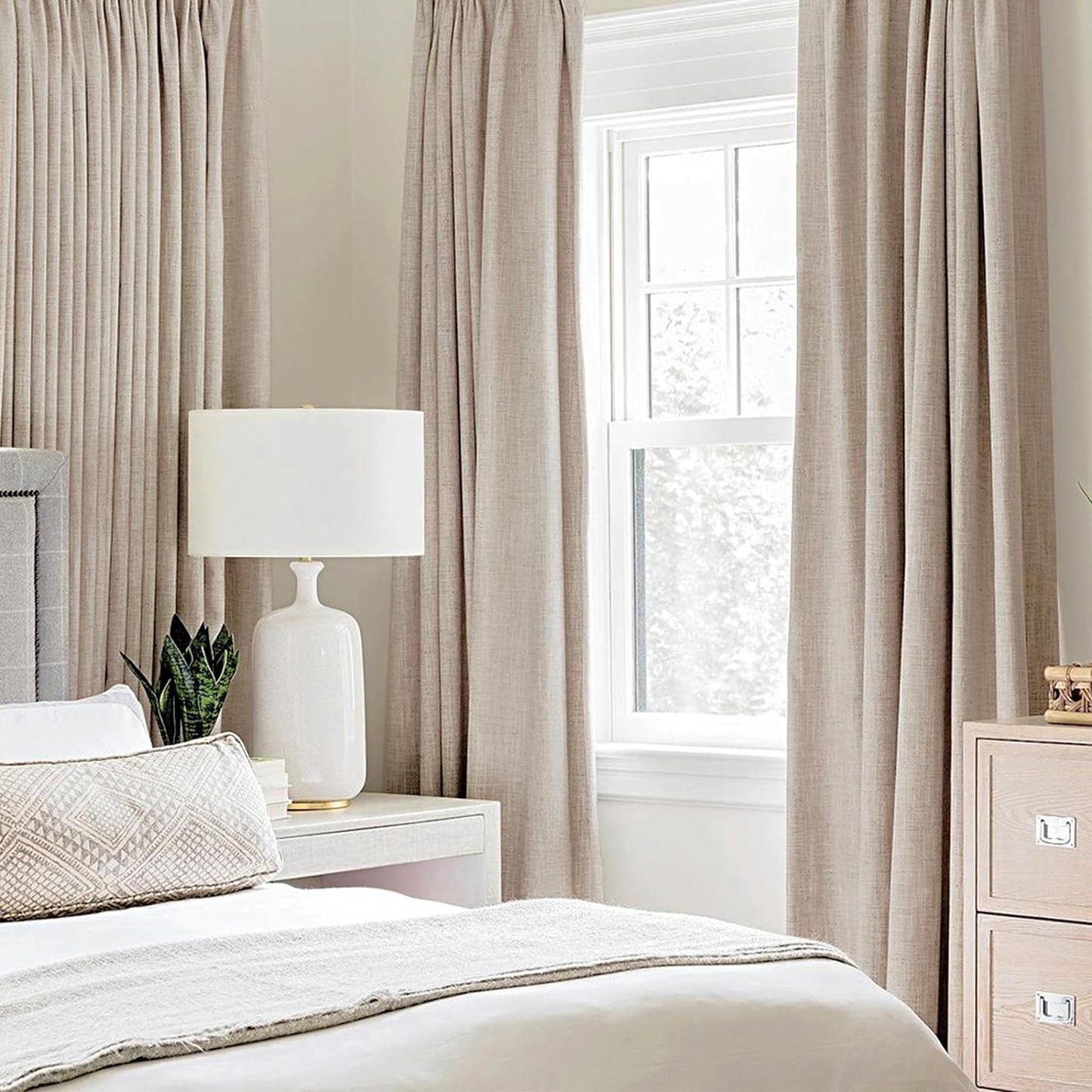 Premium Blackout Linen Textured Curtains - Solid Thermal Insulated Natural Beige Grommet Room Darkening Drapes for Bedroom, Living Room, and Nursery - 52 x 84 Inch (Set of 2 Panels)