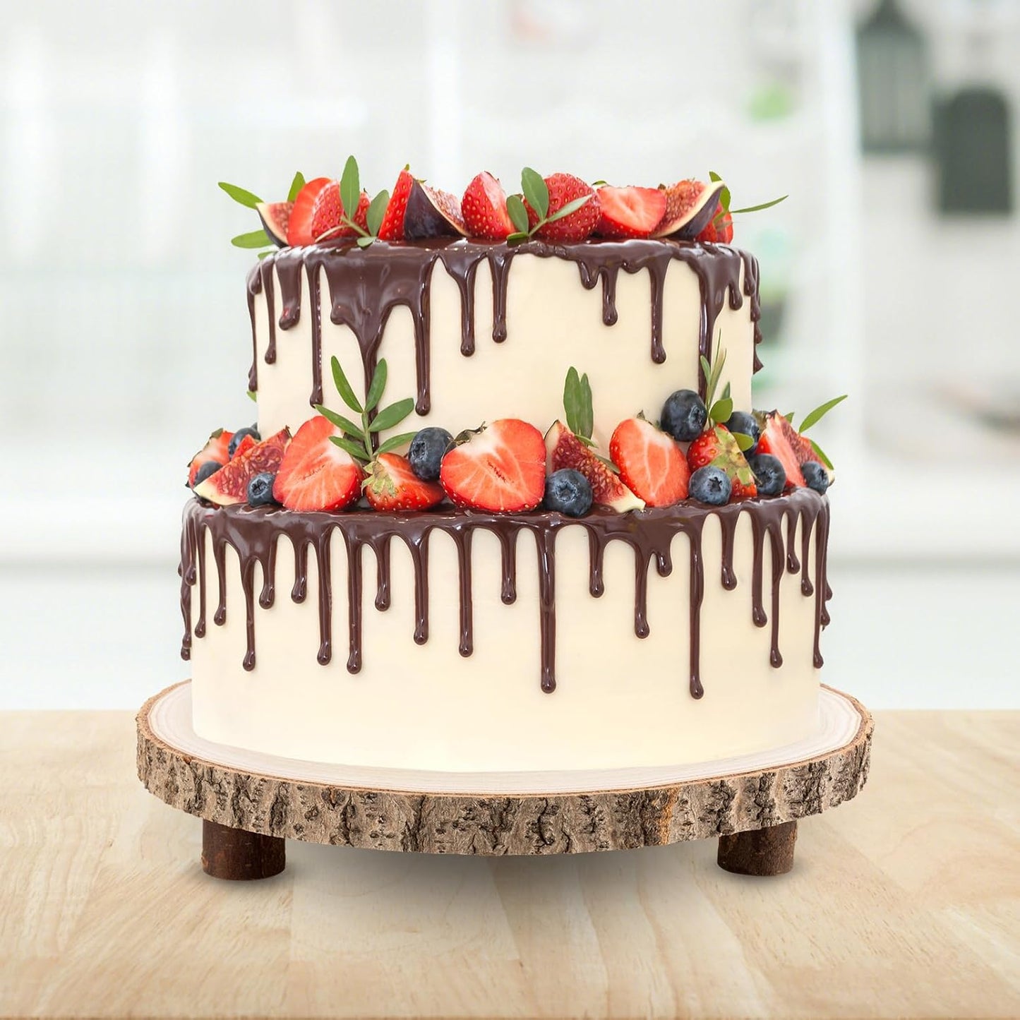 Wood Cake Stand, 10-11 Inch Wood Slice with Legs, Rustic Slice Cake Stand, for Wedding Table Centerpieces, Woodlandthemed Parties, Event, Birthday Party