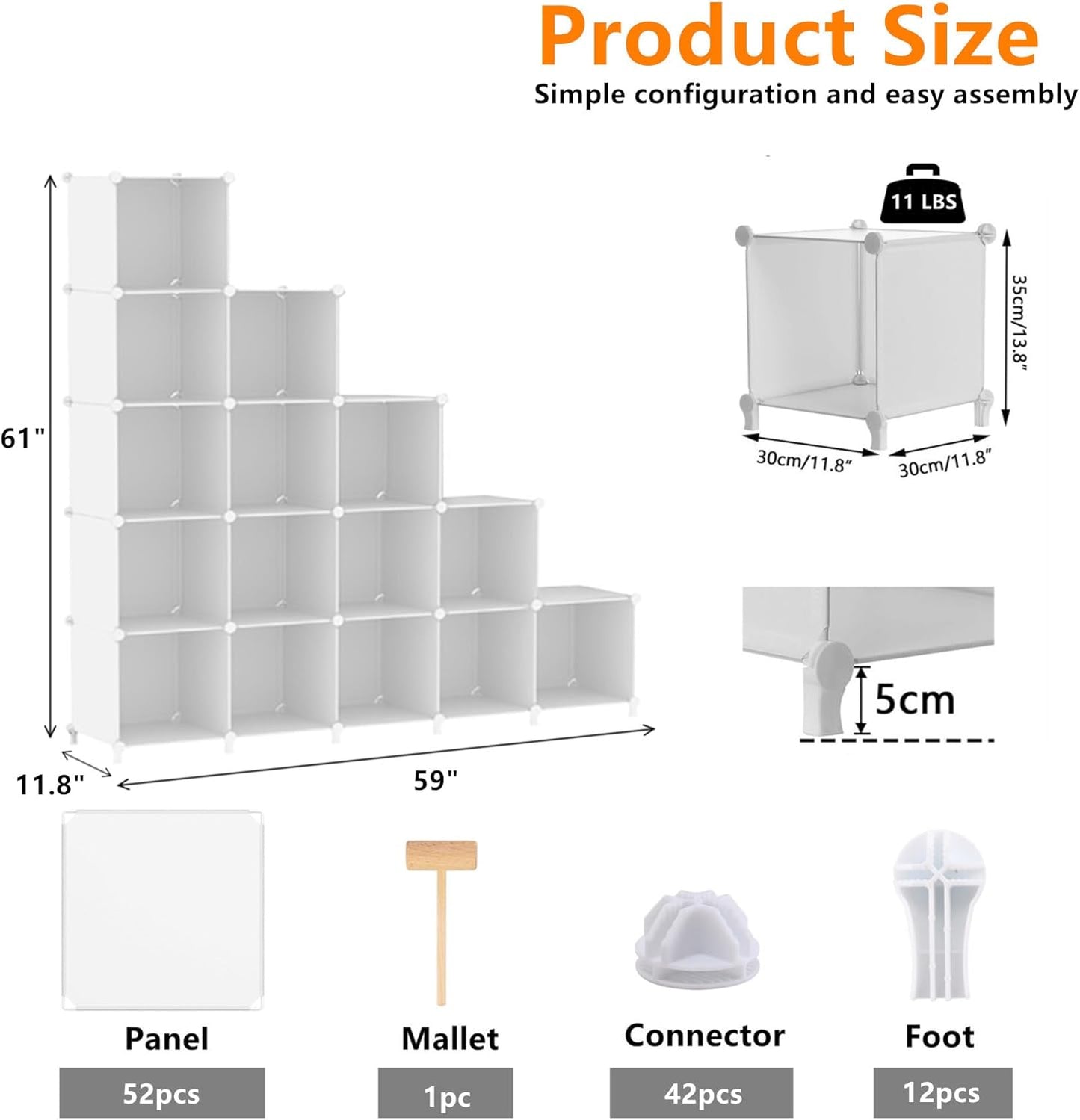 Cube Storage Organizer, 16 Cube Closet Organizer, Stackable Storage Cube Shelves, DIY Portable Closet Clothes Organizer Shelving for Bedroom, Closet, Wardrobe, Bathroom, White