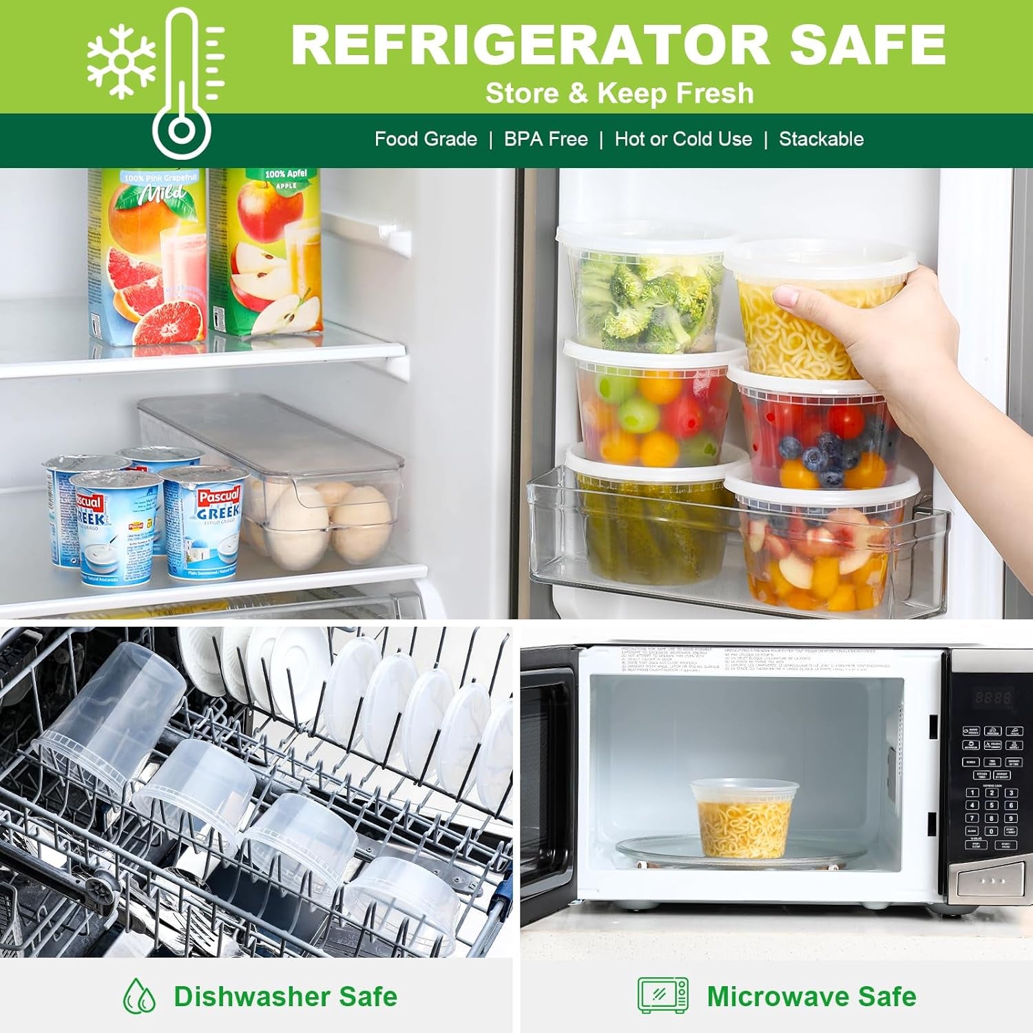 24 Sets 16 Oz Plastic Deli Food Containers with Lids, Airtight Food Storage Containers, Freezer/Dishwasher/Microwave Safe, Soup Containers for Takeout Meal Prep Storage