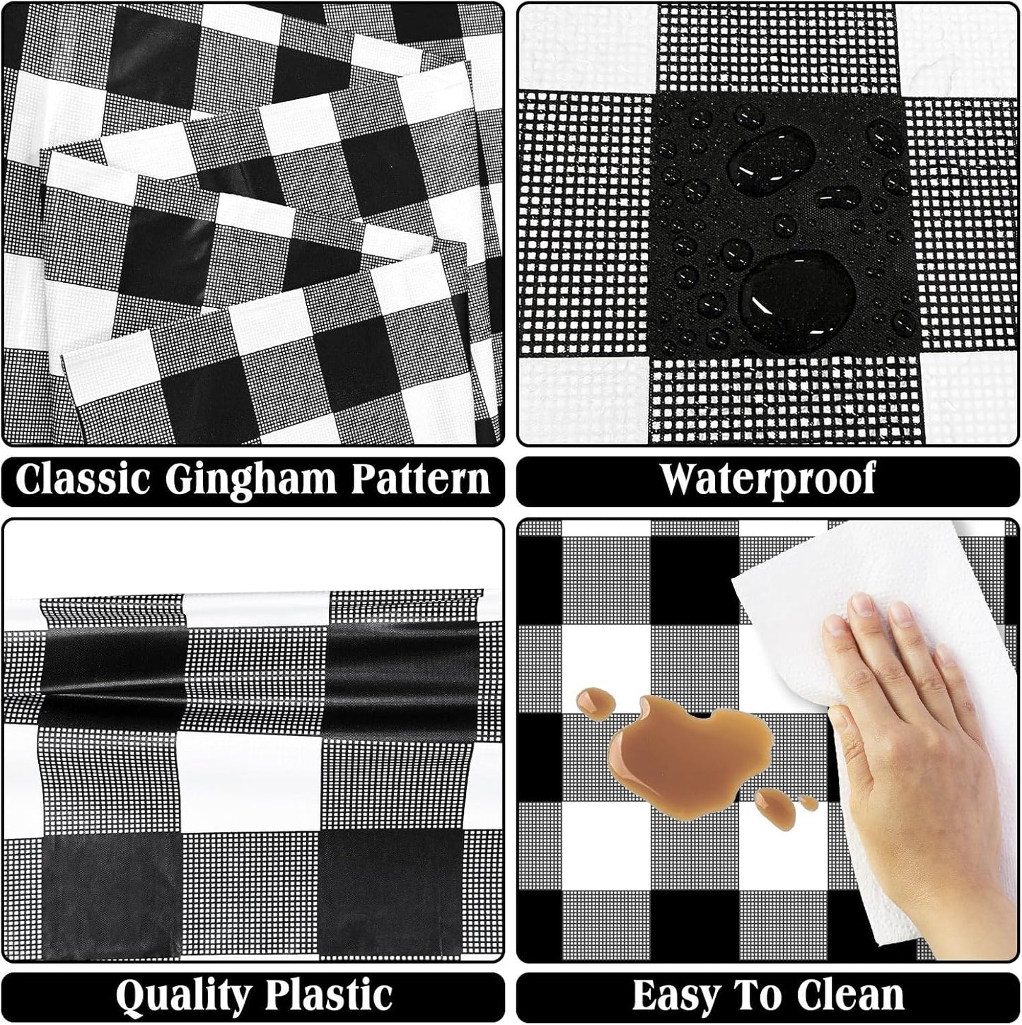 2 Pack Black Gingham Tablecloth, 54 X 108 Inches Black and White Checkered Tablecloths Plastic Table Cloth Disposable Picnic Tablecovers for Rectangle Table