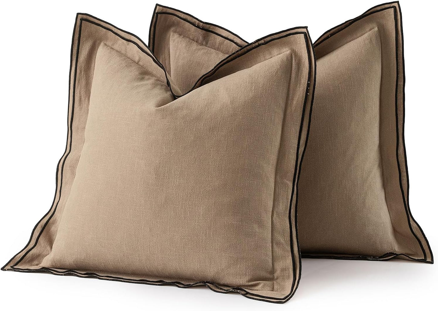 Linen Throw Pillow Covers, 2 Piece 18X18 Inch Khaki, Boho Euro Pillowcases for Bed to Infuse Elegance, Ideal for Sofa Couch Cushion in Home Decor Upgrade