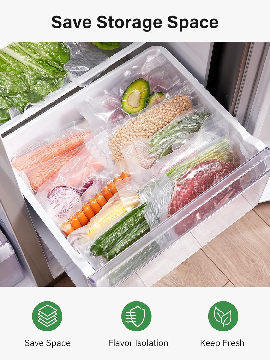 Vacuum Sealer Bags for Food, 6 Rolls for Custom Fit Food Storage, Meal Prep or Sous Vide, 8" X 20' (3 Rolls) and 11"X 20' (3 Rolls) Commercial Grade Vacuum Seal Freezer Bags Rolls