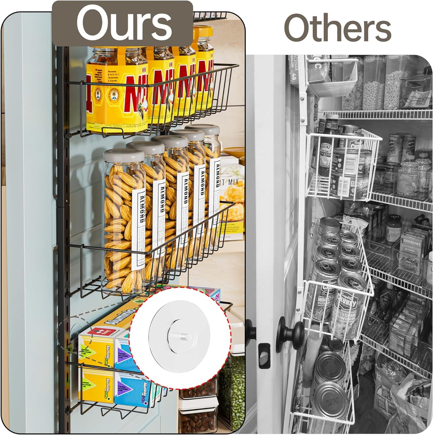 Adjustable Cabinet Door Organizer, 6-Tier Hanging Spice Rack Organizer, Metal over the Door Pantry Organizer, Pantry Organizers and Storage Shelves for Kitchen Bathroom Laundry Room, Black