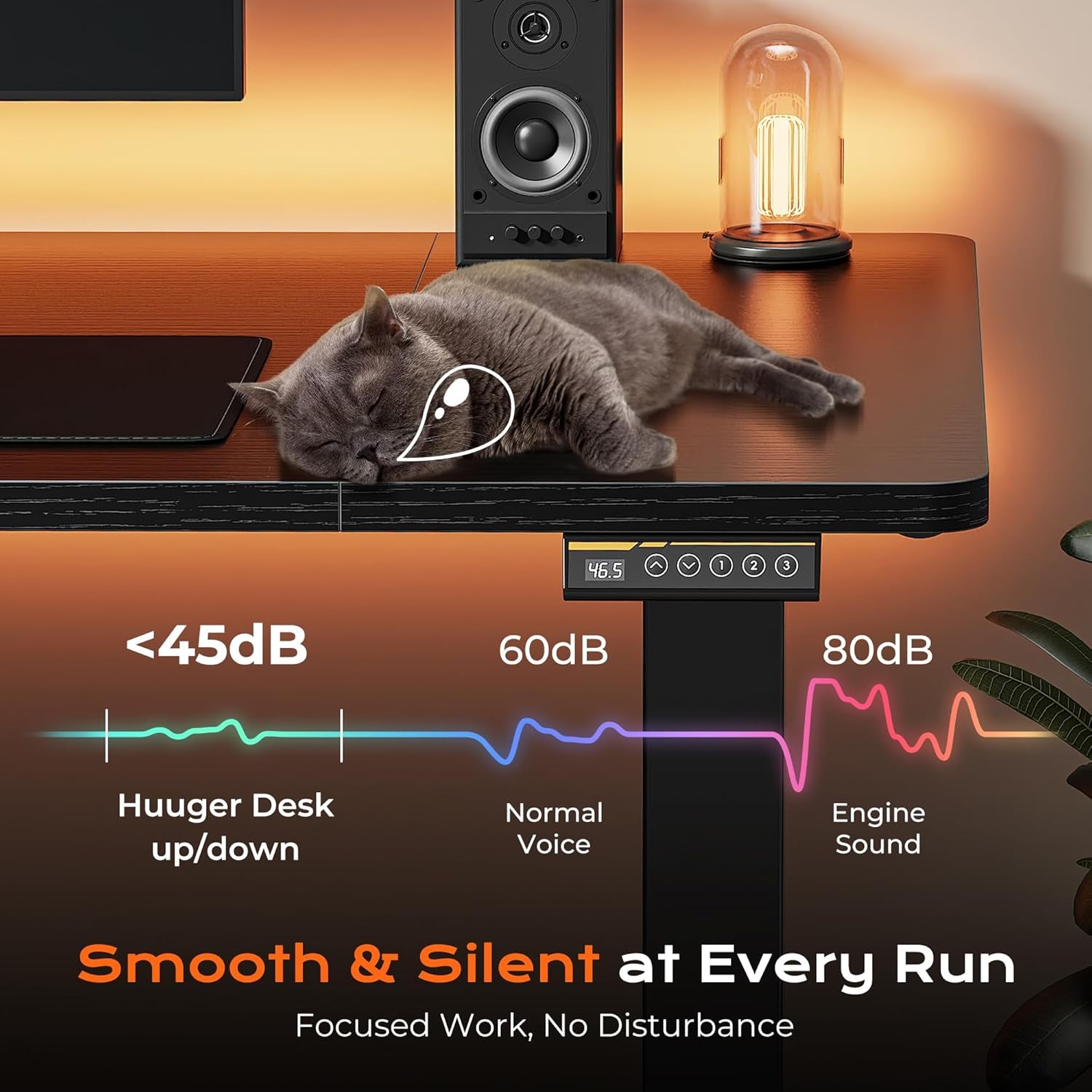 Large Electric Height Adjustable Standing Desk - 55" x 28" with 27.6" Deep Surface, 3 Preset Heights, 2 Hooks, Ideal for Home Office and Gaming, Black