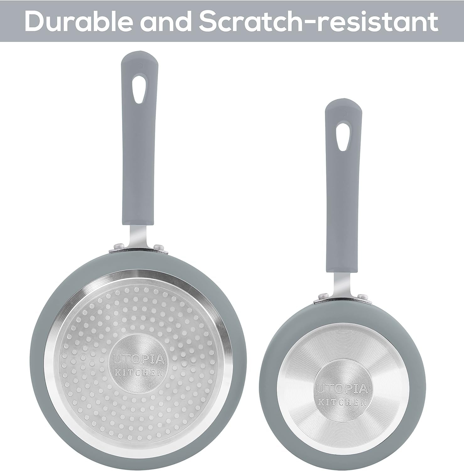 Nonstick Saucepan Set with Lid, 1 Quart and 2 Quarts Multipurpose Pots Set for Home Kitchen or Restaurant (Silver-Black)