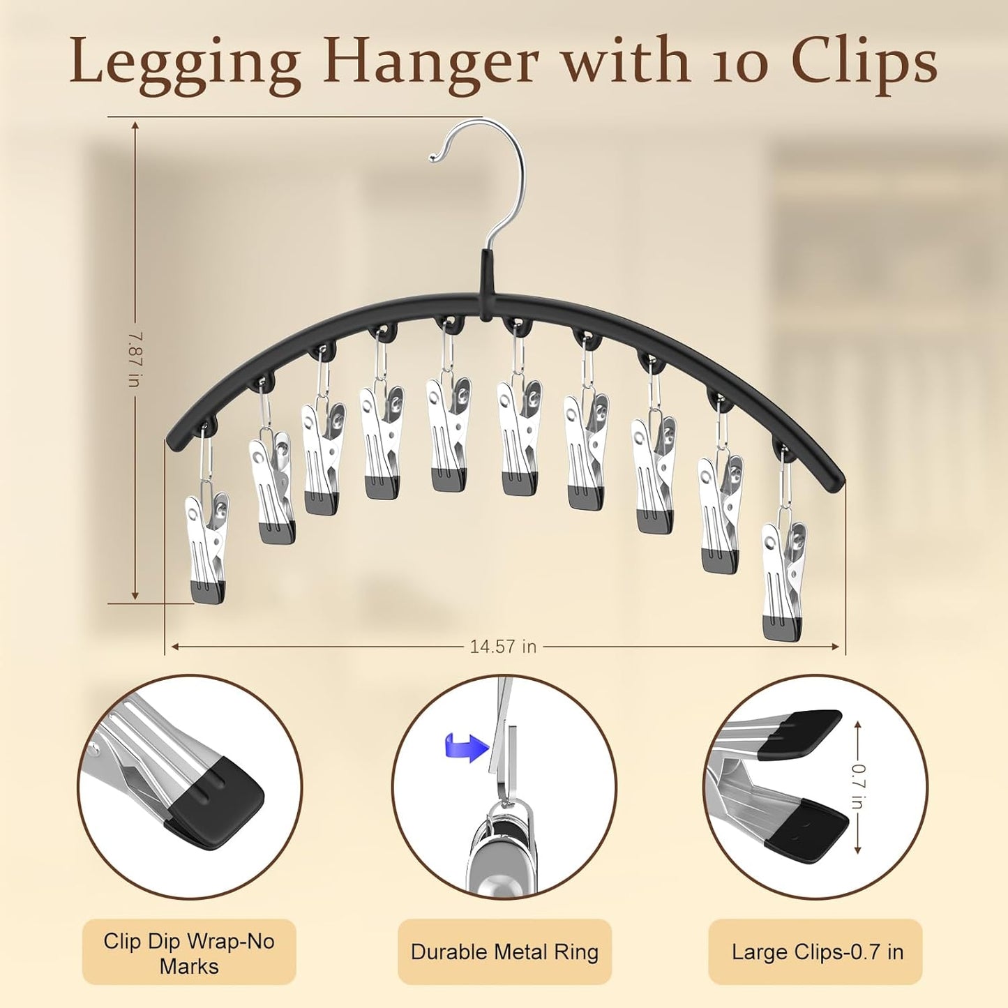 2 Pack Legging Organizer& Bra Hanger, 2 in 1 Space Saving Hanger Max 30 Leggings & Bras Capacity for Closet Organizers and Storage, Metal Yoga Pant Hangers& Foldable Wood Tank Top Organizer