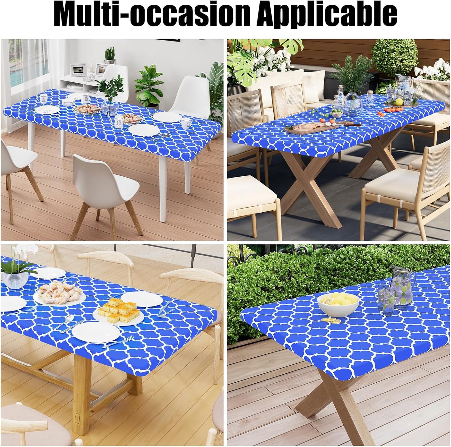 Waterproof Elastic Fitted Rectangle Picnic Table Cover for 6-Foot Tables, Wipeable Flannel-Backed Vinyl Protector for Indoor and Outdoor Use (Blue, 30x72 Inches)