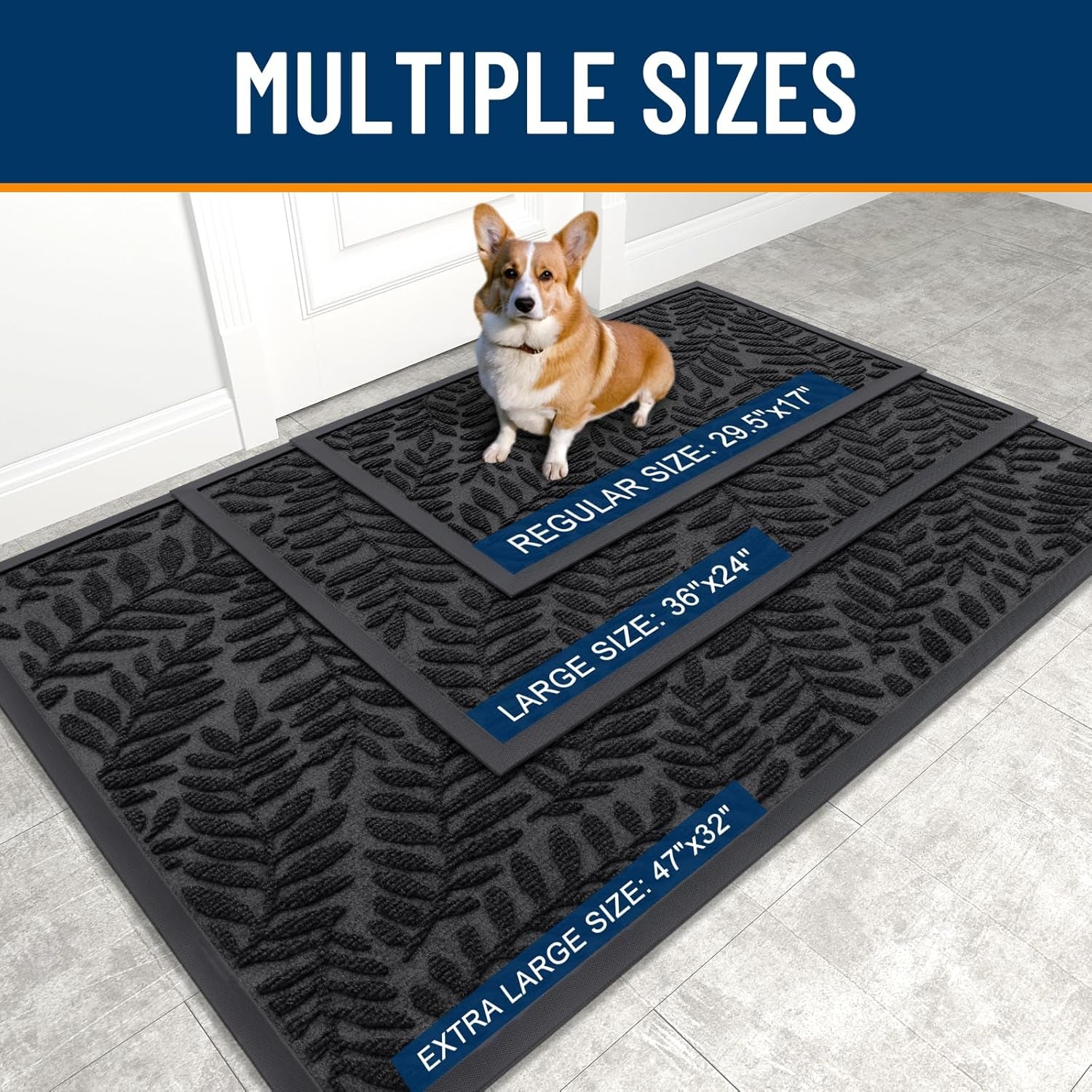 Door Mat Indoor Outdoor Entrance, 29.5X17, Waterproof All-Weather All-Season Doormat, Sturdy Natural Rubber, Stain and Fade Resistant, Low Profile, Easy Clean Patio Entryway Mat, Black
