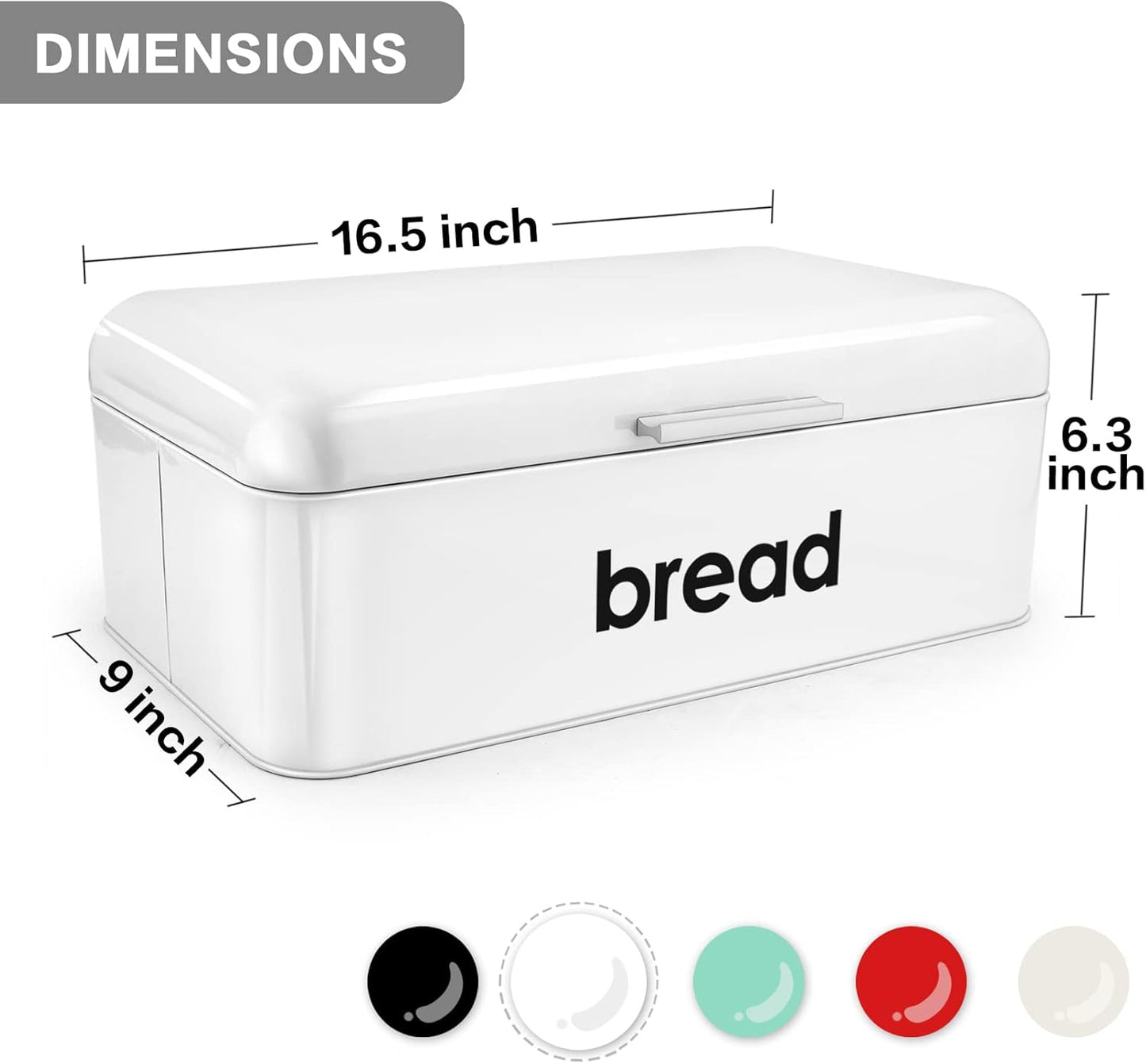 Bread Box(16.5" X 9"), Teal Bread Bin for Kitchen Counter, Storage Loaf/Doughnut/Cake/Biscuit/Baked Goods, Smooth Surface &Sturdy Handle & Air Holes, White