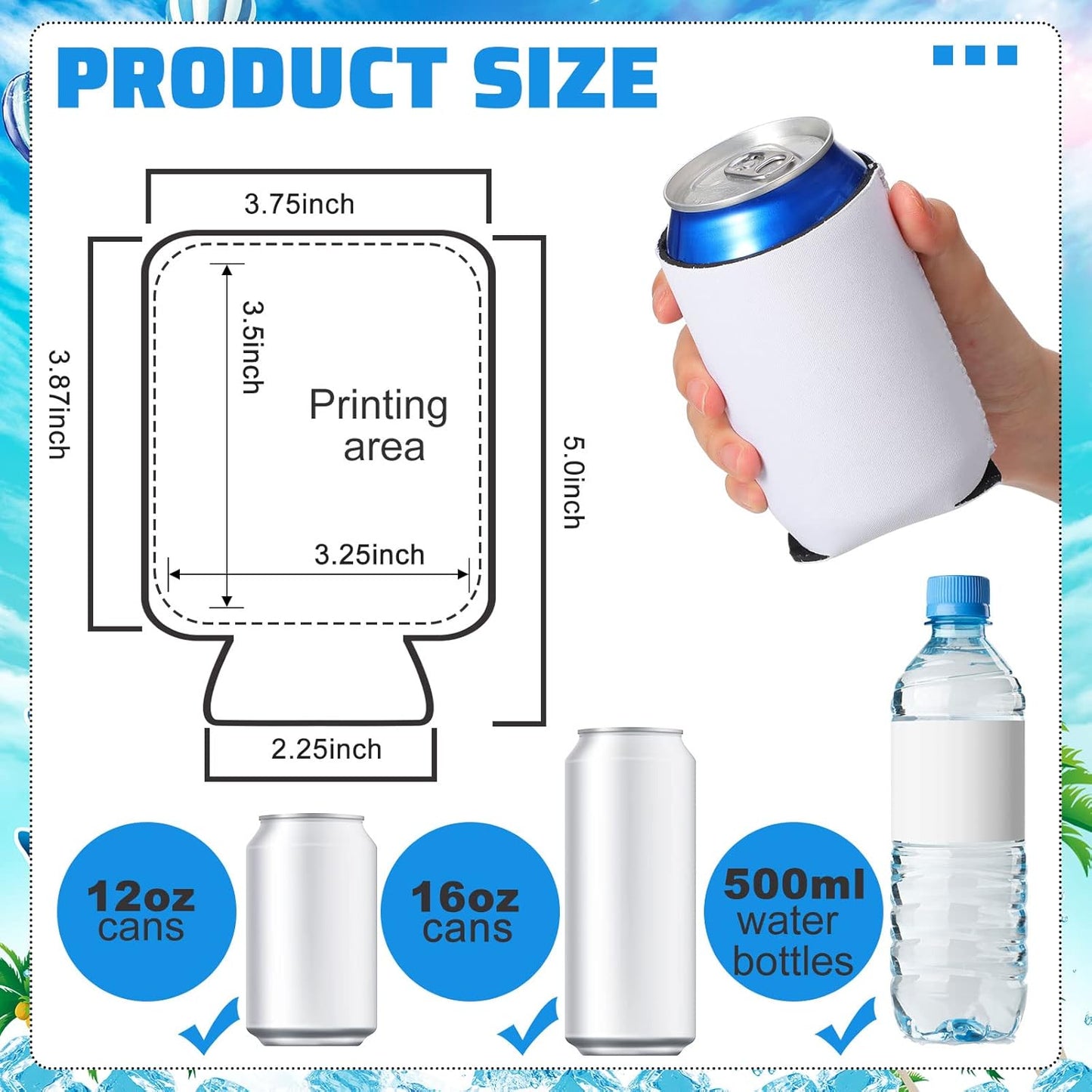 200-Count Insulated Neoprene Can Cooler Sleeves for Sublimation - Versatile Beverage Covers for Events and Celebrations