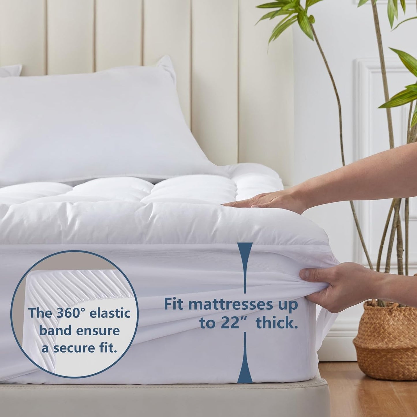Queen Size Mattress Pad Pillow Top Cotton Cooling Mattress Topper 8-21" Deep Pocket Mattress Cover Quilted Fitted Cooling 450GSM Mattress Protector (60X80 Inch,White)