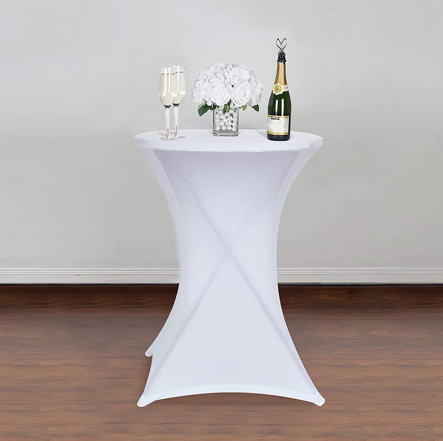 Cocktail Table Covers Stretch Spandex White Cocktail Table Cover Cloth for Wedding, Banquet and Party (30"-32" Diameter X 42" Height,2Pc)