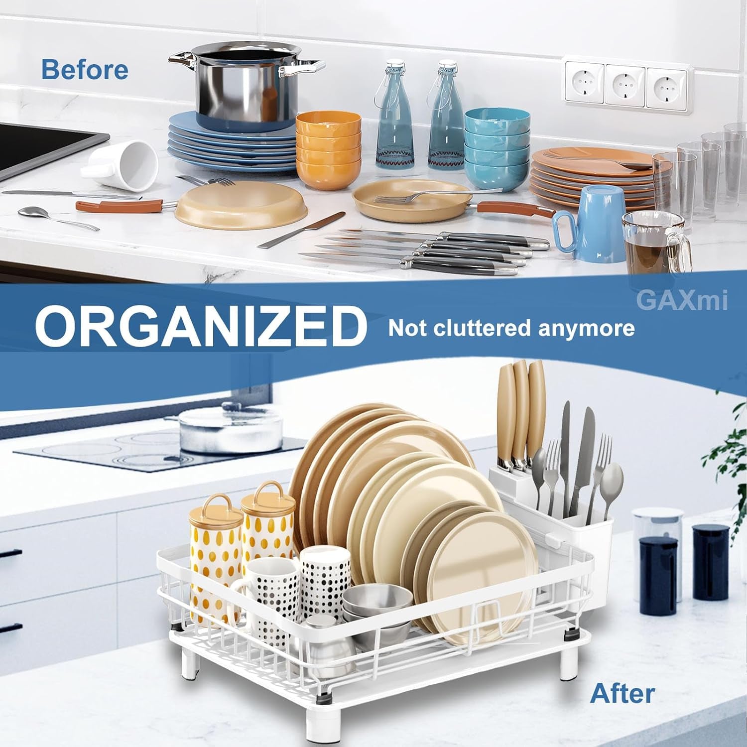 Dish Drying Rack over the Sink Dish Drainer with Drainboard Utensil Holder, 1-Tier White