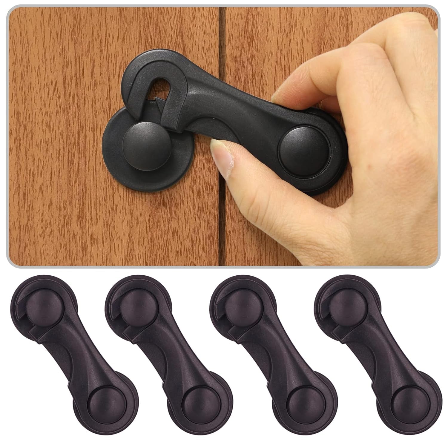 Magnetic Cabinet Locks 4 Pack + Black Cabinet Locks for Babies 4 Pack