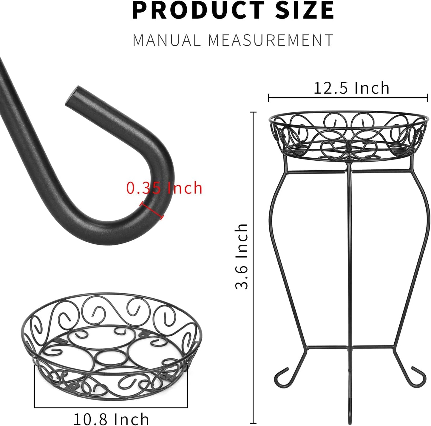Tall Plant Stand Indoor Outdoor, 200LB Hold up Metal Flower Plant Stand, Heavy Duty Rustproof Iron Plant Supports for Patio or Garden,Living Room, 12.5 X 23.6 Inches, Black
