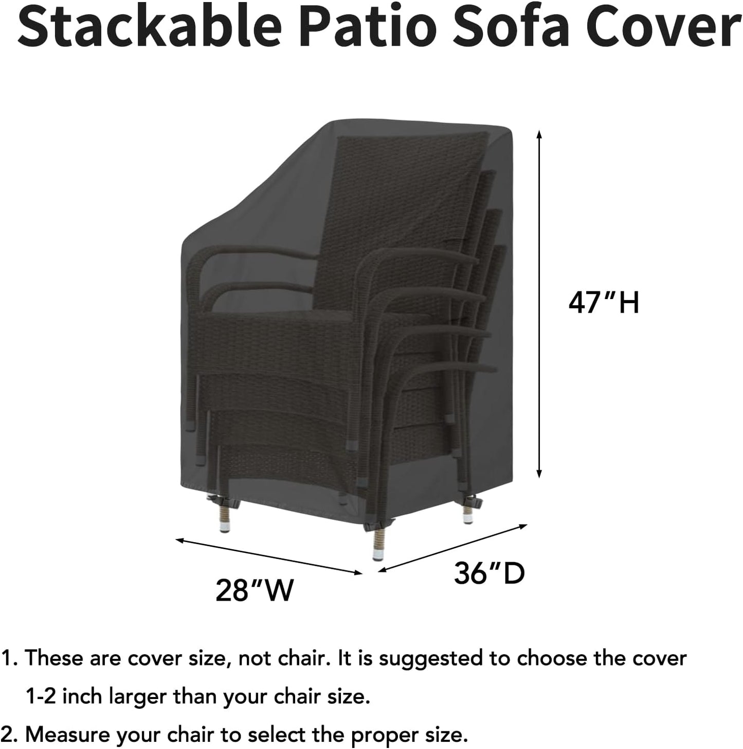 Stackable Patio Chair Cover UV Resistant Outdoor Chair Cover Waterproof Lawn Patio Furniture Covers Fits for 4-6 Stackable Dining Chairs (1 Pack-28Wx36Dx47H Inch, Black)