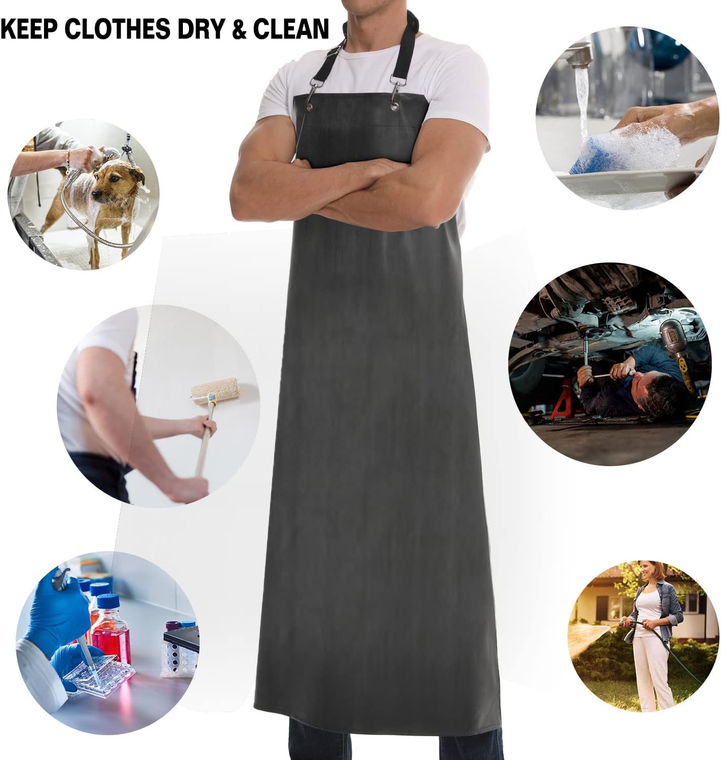 Thick Waterproof Rubber Black Vinyl Apron for Men 39" Heavy Duty Long Chemical Resistant Industrial Work Apron Adjustable Plastic Aprons for Dishwashing Butcher Dog Grooming Lab Work Cleaning Fish