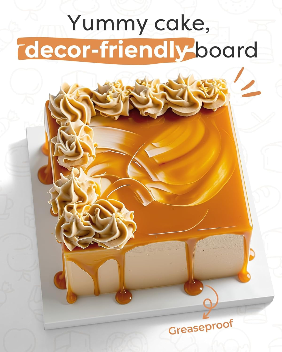 12 Inch Square Cake Drums, 1/2 Inch Thick Sturdy Cake Boards with Fully Wrapped Edges, Heavy Duty Cake Bases Corrugated Cardboard for Multi-Layer Cakes, Cake Decorating Baking Supplies (1 Pack)