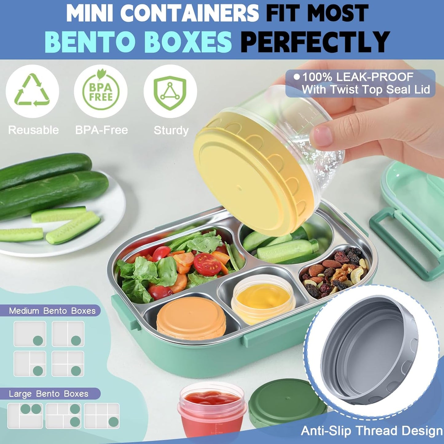 12Pcs 2 Oz Salad Dressing Container, Reusable Condiment Containers Sauce Cups with Leak-Proof Lids, Small Plastic Food Storage Dip Containers for Lunches, Freezer, Microwave & Dishwasher Safe