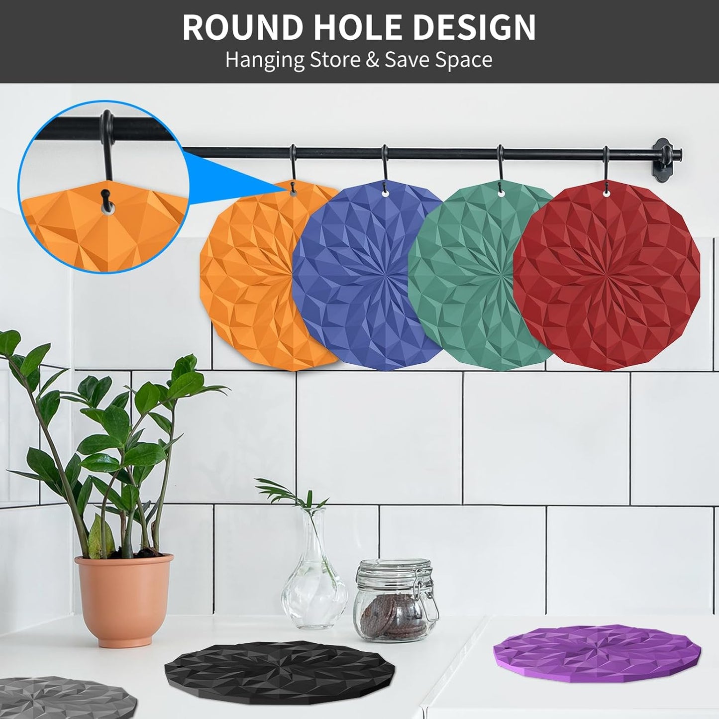 Silicone Trivet Mats - 4 Pack Pot Holders - 7.4'' Thickened Hot Pads for Hot Pots, Pans and Dishes, Heat Resistant Silicone Trivet for Table and Counter Top Desert Sage