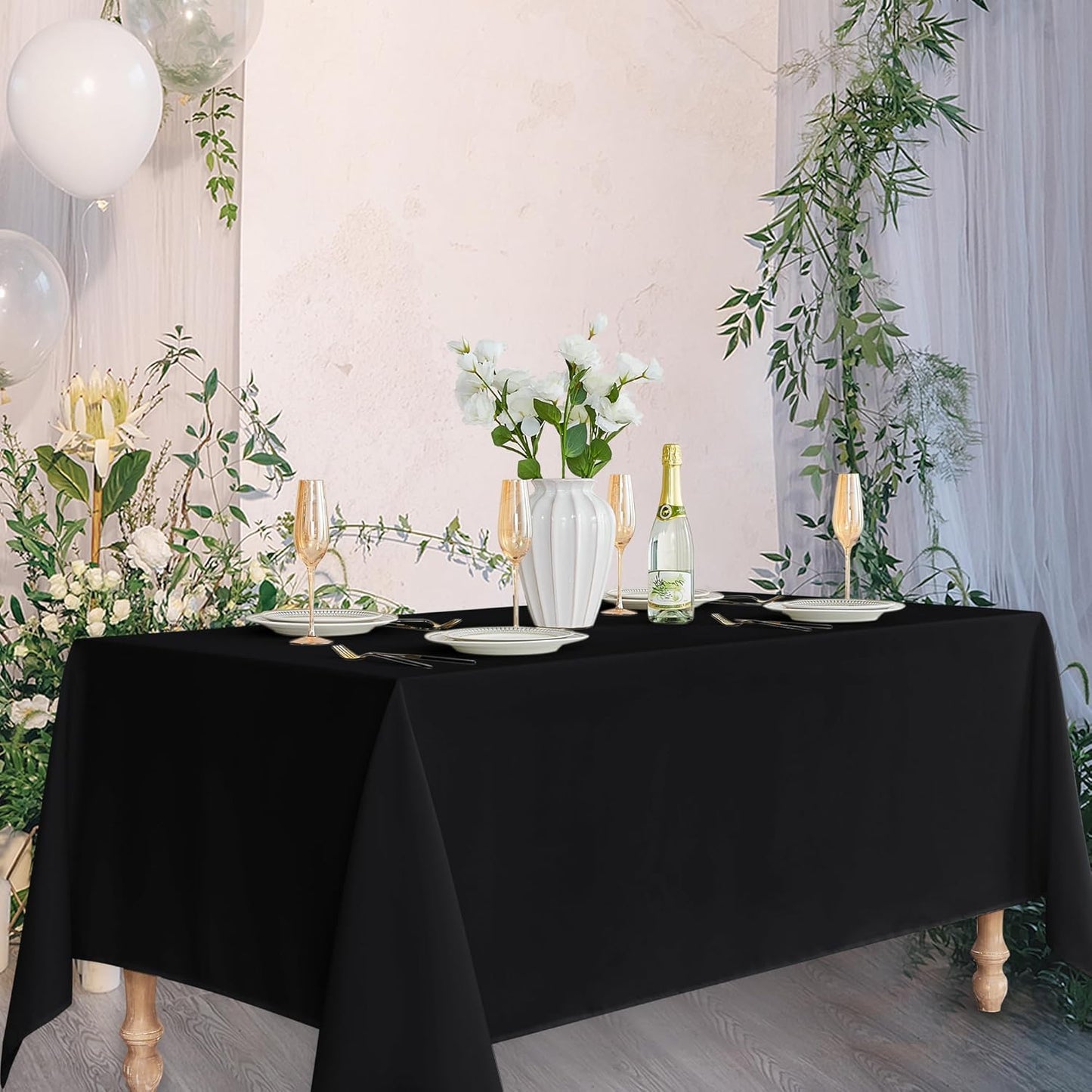 Black Rectangle Tablecloths - 6 Pack, 70 x 120 Inches - Reusable and Washable Polyester Covers for 6-8 Ft Tables, Ideal for Weddings, Parties, and Banquets