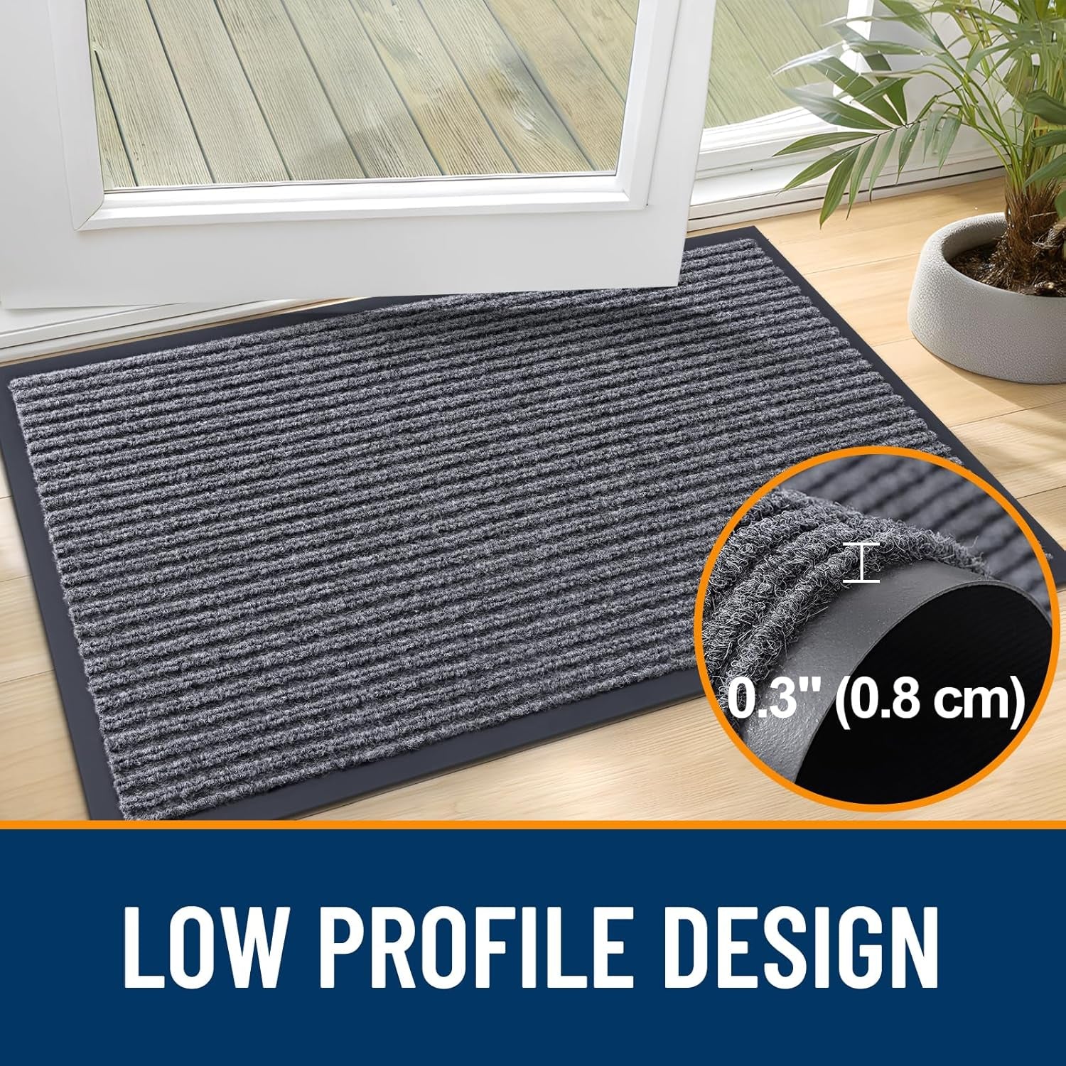 Front Door Mat Indoor Outdoor Entrance, Waterproof Heavy Duty Doormat, Fade Resistant, Low Profile, Easy Clean Patio Porch Welcome Floor Mats for Entry, 29.5X17, Grey