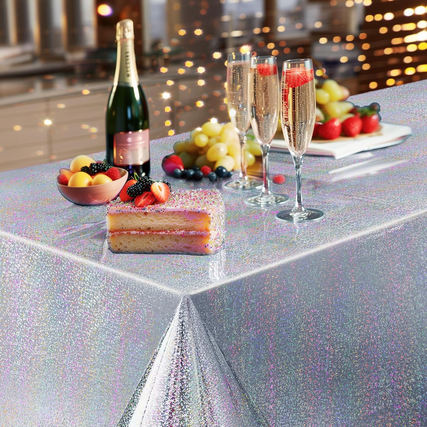 Set of 2 Silver Holographic Foil Tablecloths - 54x72 Durable Table Covers for Elegant Celebrations, Perfect for Parties, Weddings, and Showers