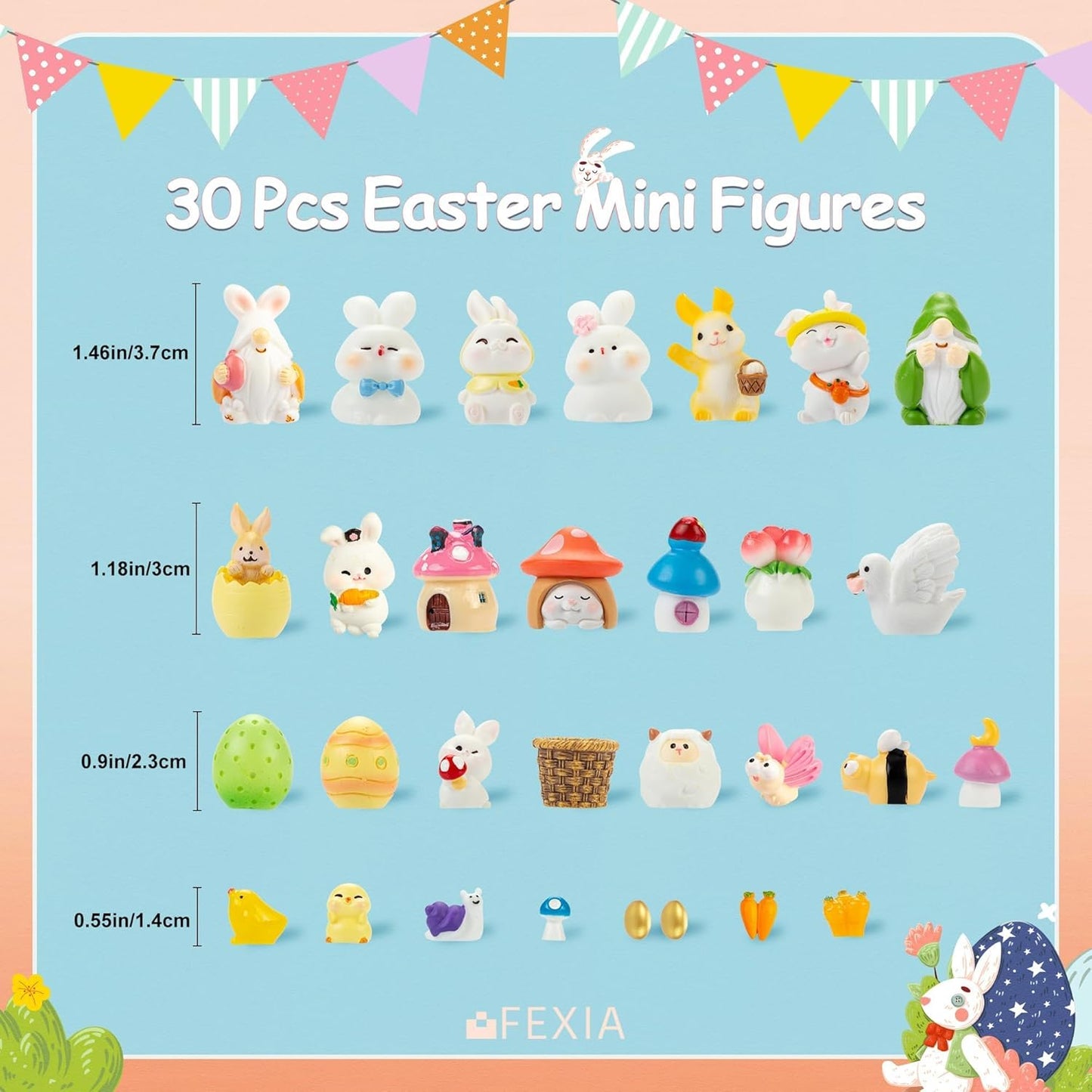 Mini Easter Rabbit Figurines Easter Bunny Rabbit Gnomes Figures to Hide Tiny Resin Animal Miniatures Carrots for Egg Stuffers Gift Fairy Garden Cake Topper Decor