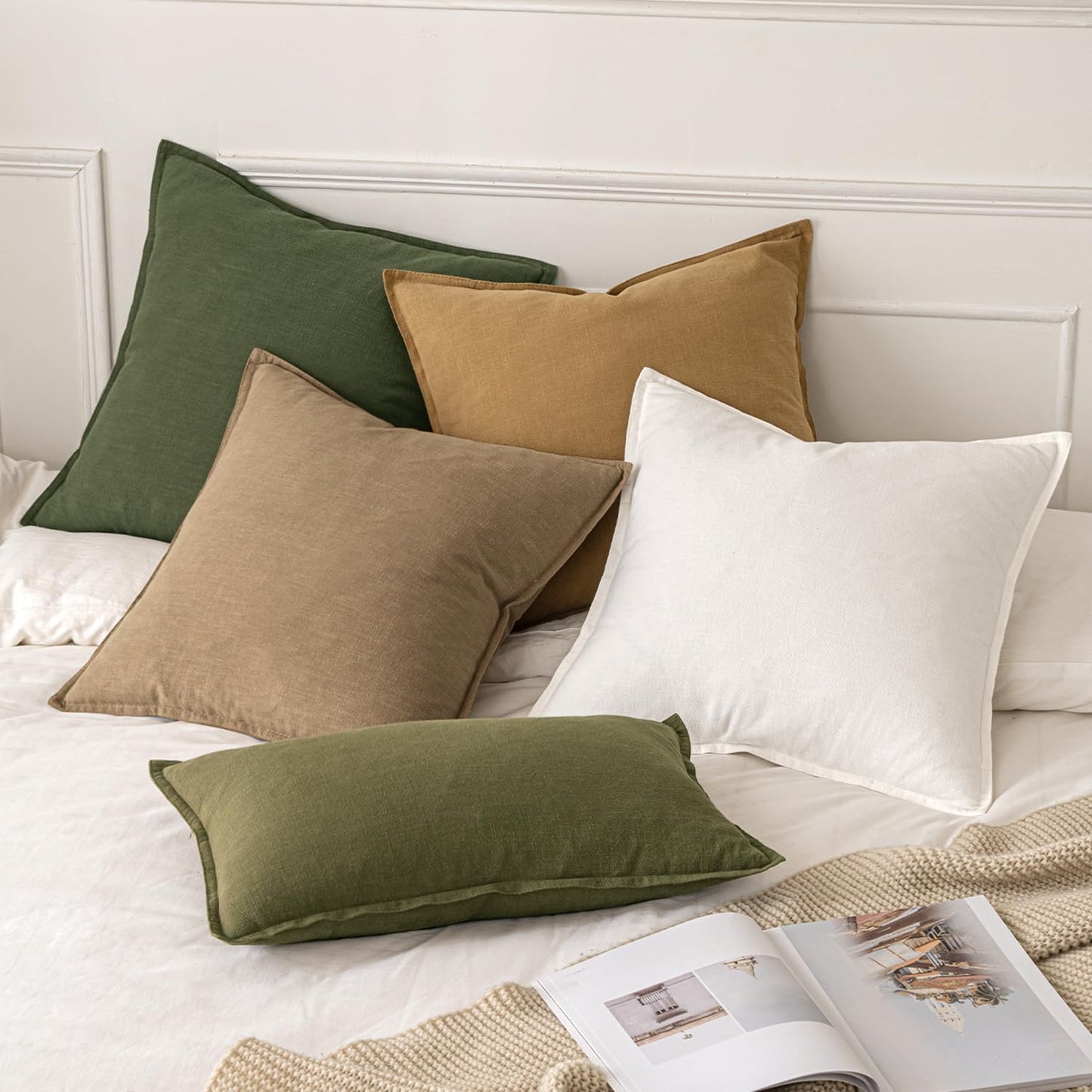Decorative Linen Pillow Covers 18X18 Inch Cream White Boho Farmhouse Neutral Couch Throw Pillows Christmas for Bed Pack of 2 Accent Modern Pillowcase Sofa Livingroom Home Decor