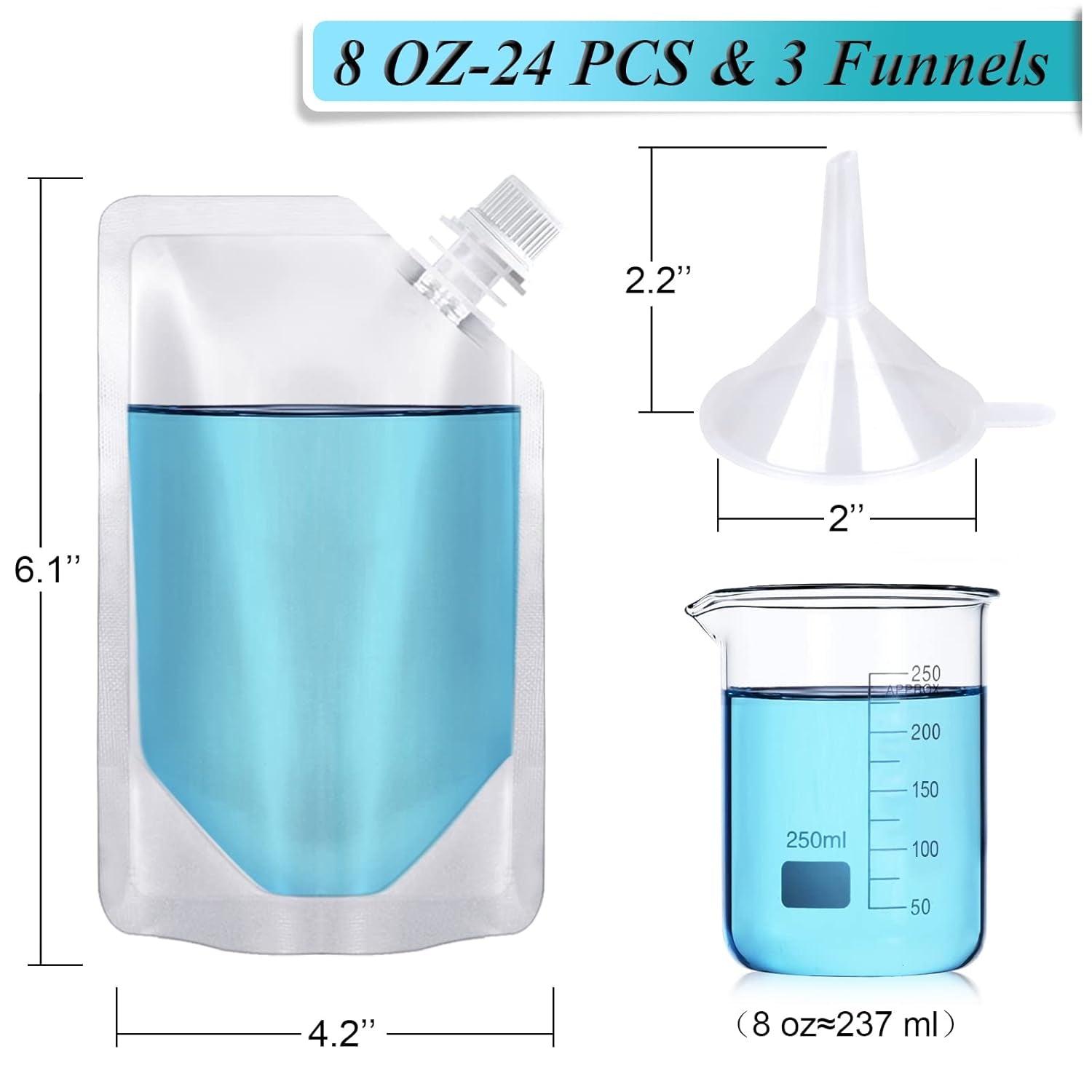 24 Pcs Plastic Flasks, 8 Oz Concealable and Reusable Drink Pouches, Leak-Proof Food Grade Plastic for Travel