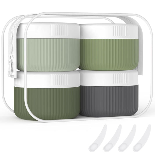 Travel Containers for Toiletries, TSA Approved 1.5 Oz Silicone Cream Jars, Leak-Proof Journey Containers, Trip Accessories with Lid for Cosmetic Face Hand 4 Pack White Lid - Desert Sage