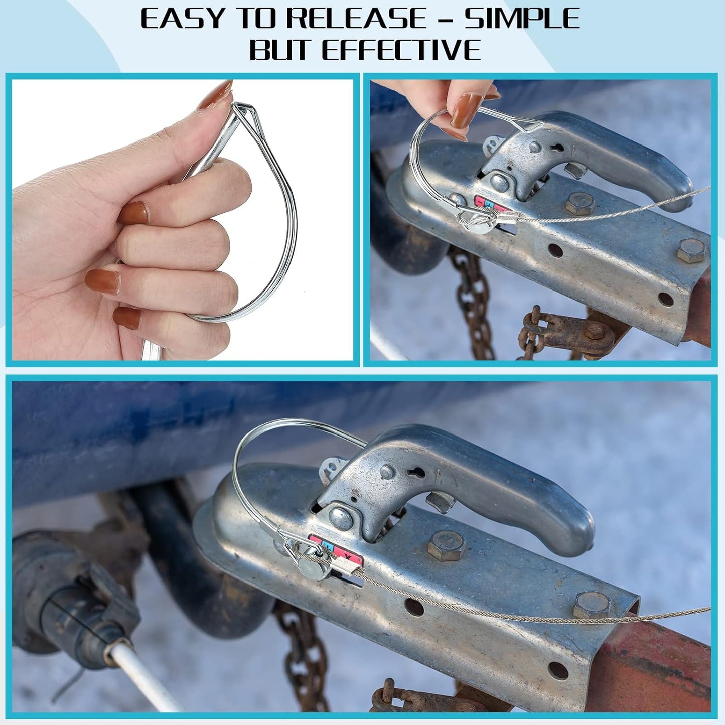 10-Pack Steel Quick Release Trailer Coupler Pins with Locking Shaft, 2-3/4" x 1/4" for Towing, Trailers, and Hitches (Silver)