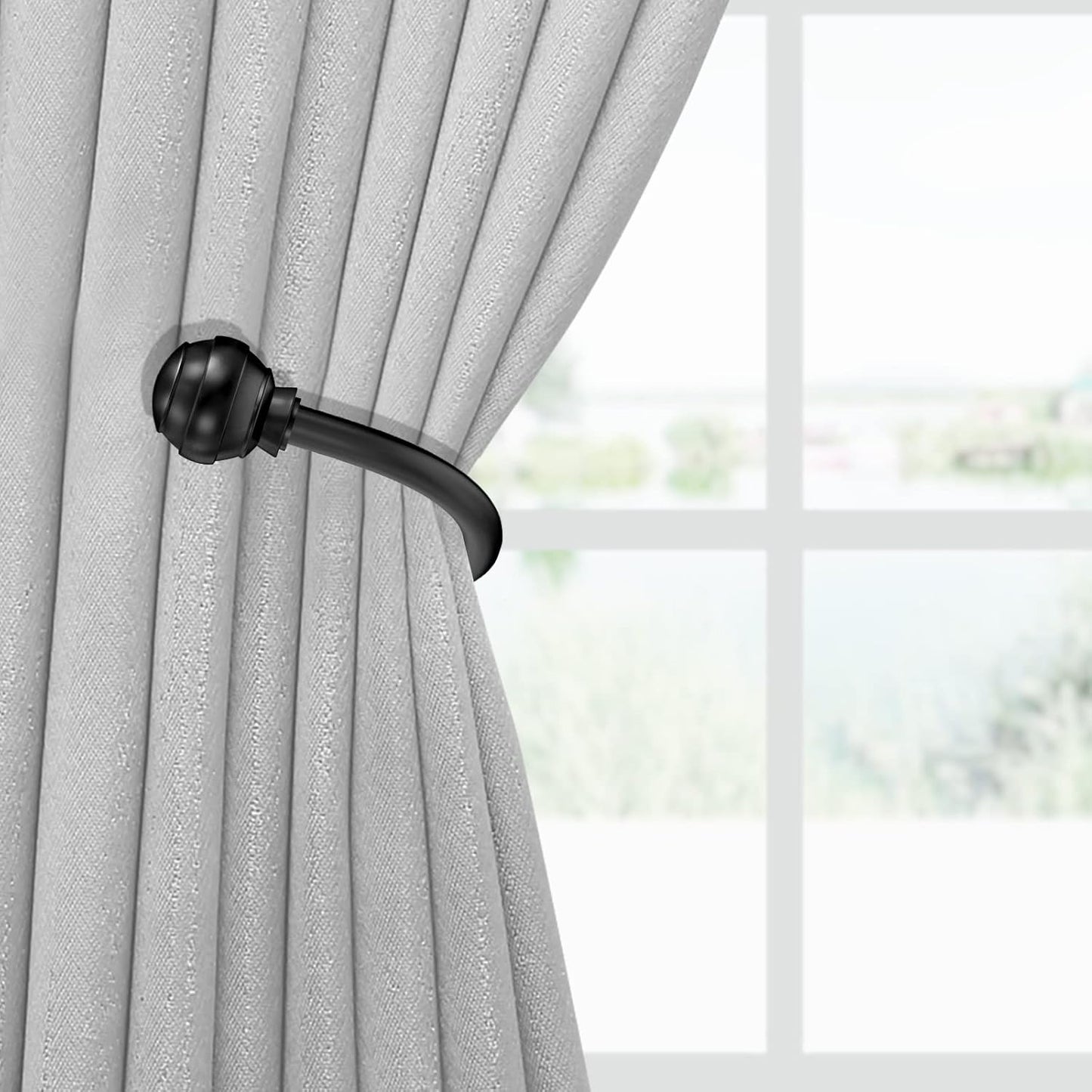 Curtain Holdbacks Black 2Pcs, Curtain Tiebacks Wall Mounted Curtain Hooks Holders for Drapes