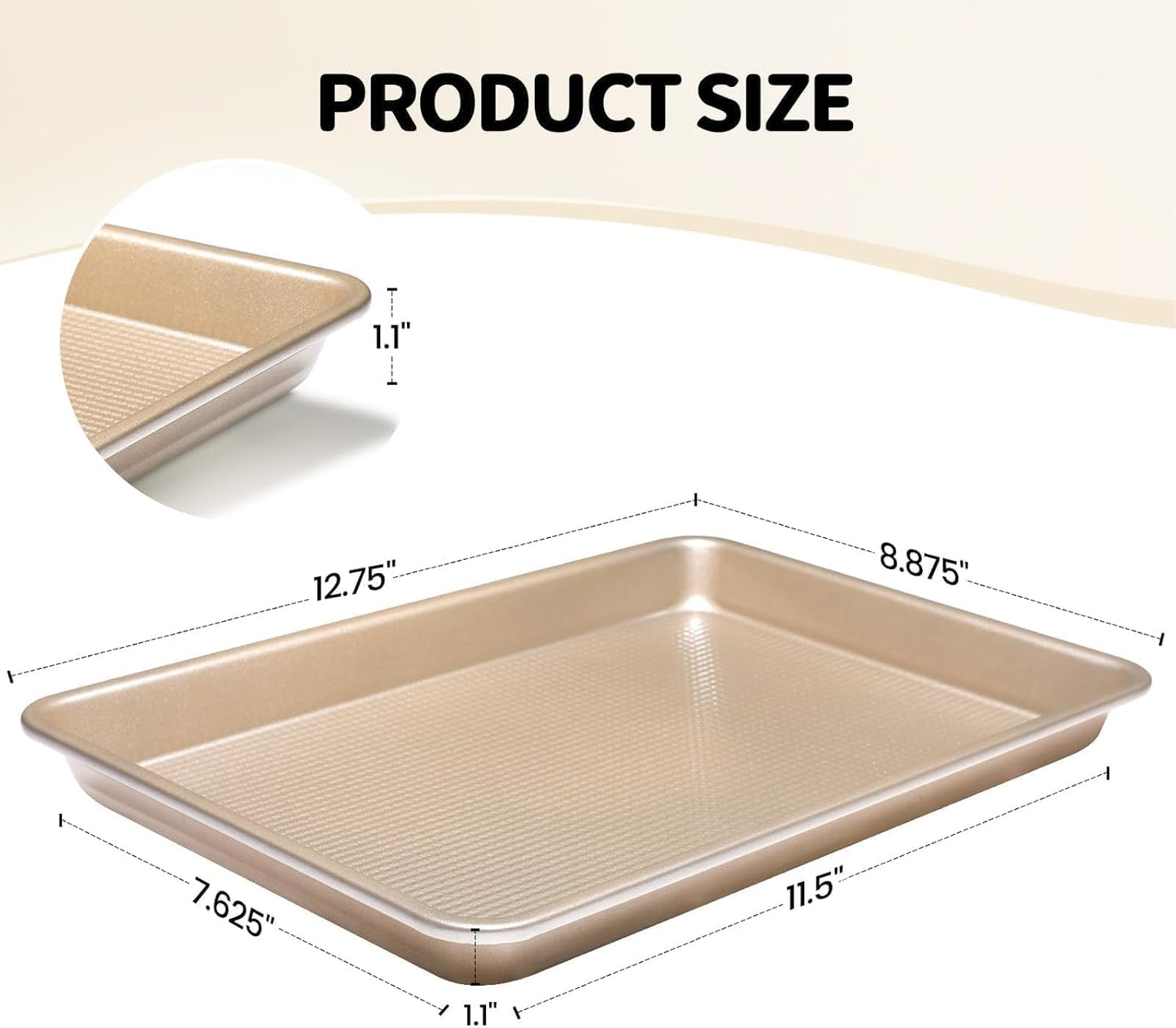 Quarter Sheet Pan, Baking Sheet, Cookie Sheets for Baking with Square Texture Pattern, Thicker Carbon Steel Non-Stick Baking Pan Tray