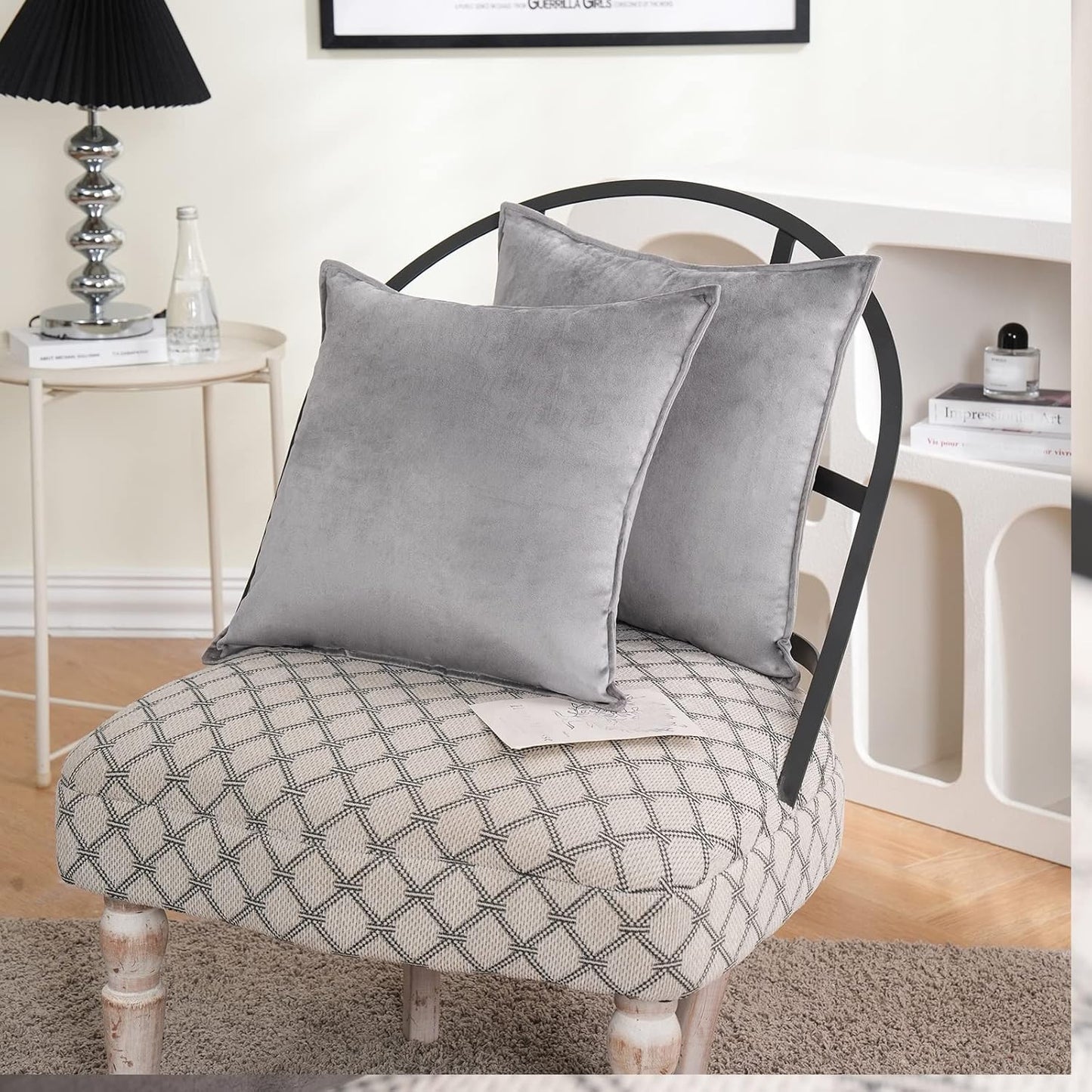 Velvet Light Grey Throw Pillow Covers 18X18 Inches Pack of 2 Soft Decorative Square Cushion Covers for Couch Sofa Bed Livingroom,45X45Cm.Gray
