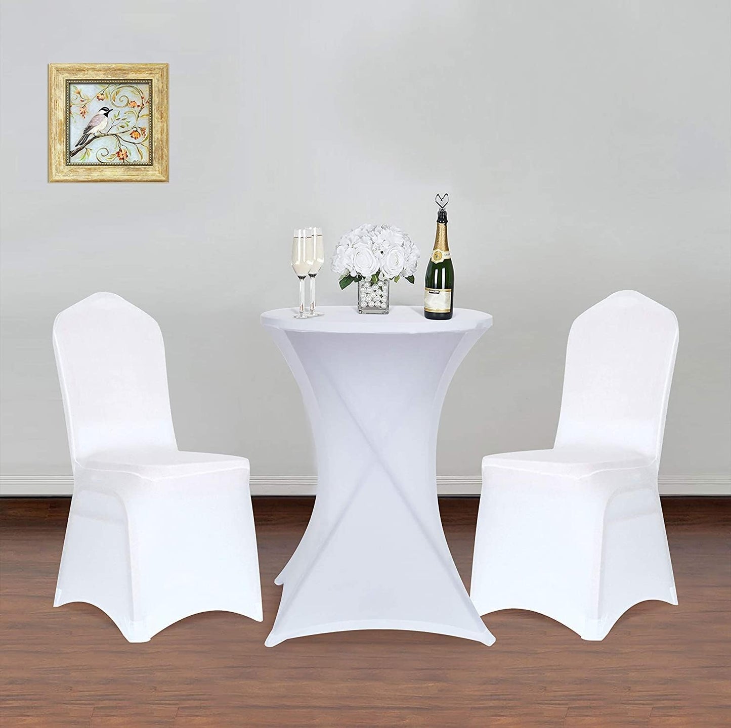 Cocktail Table Covers Stretch Spandex White Cocktail Table Cover Cloth for Wedding, Banquet and Party (30"-32" Diameter X 42" Height,2Pc)
