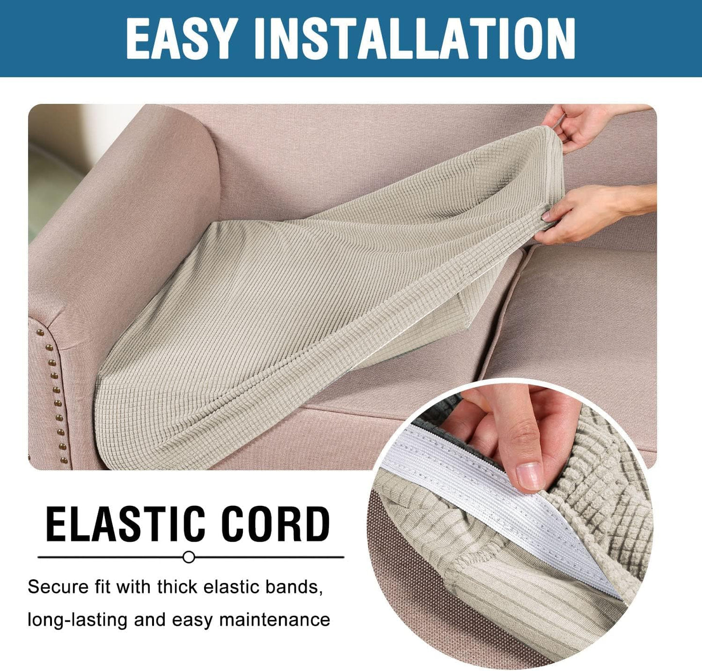 Stretch Couch Cushion Covers Individual Seat Sofa Chair Slipcovers Cushion Protector Cover Featuring Jacquard Textured Twill Fabric(1 Cushion Chair Cover, Island Fossi)