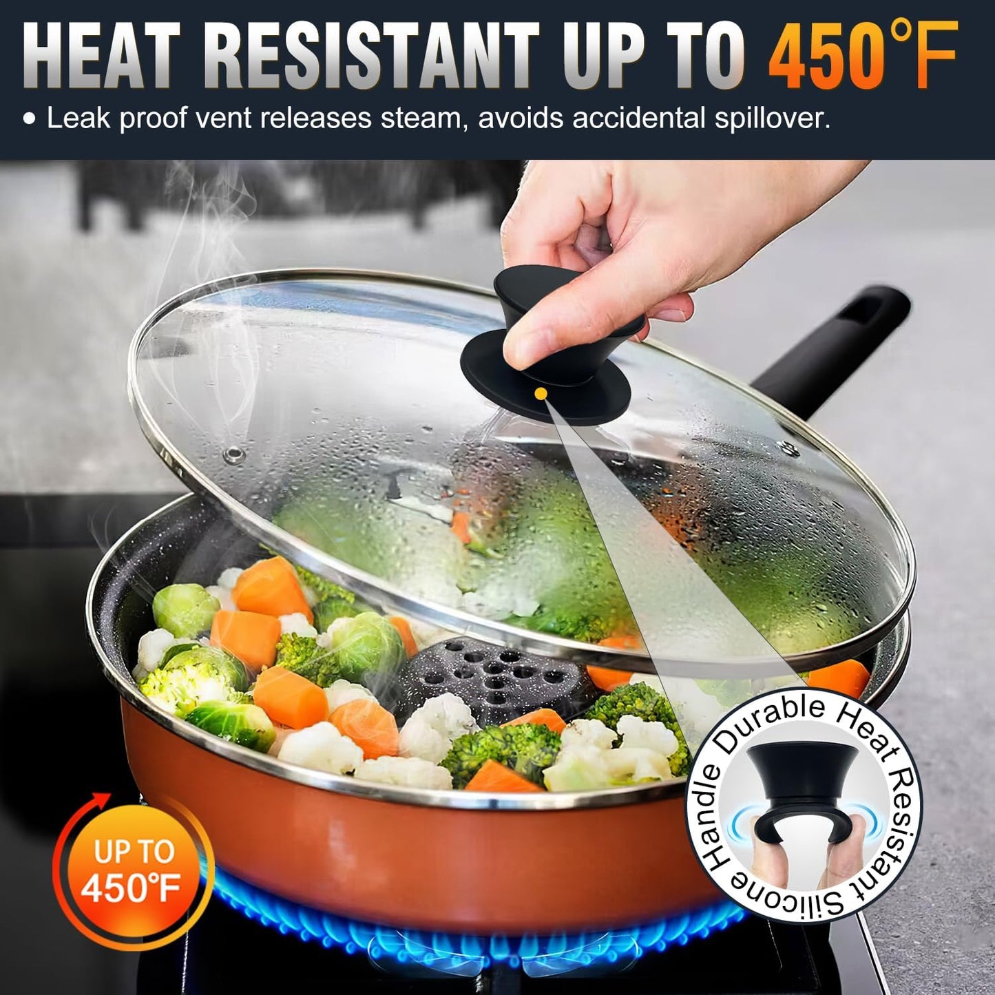 Tempered Glass Lid for 11 Inch Cookware - Cooking Pot Lid with Heat Resistant Silicone Handle, Clear Frying Pan Lid Fits Pots, Pans and Skillets, Dishwasher-Safe