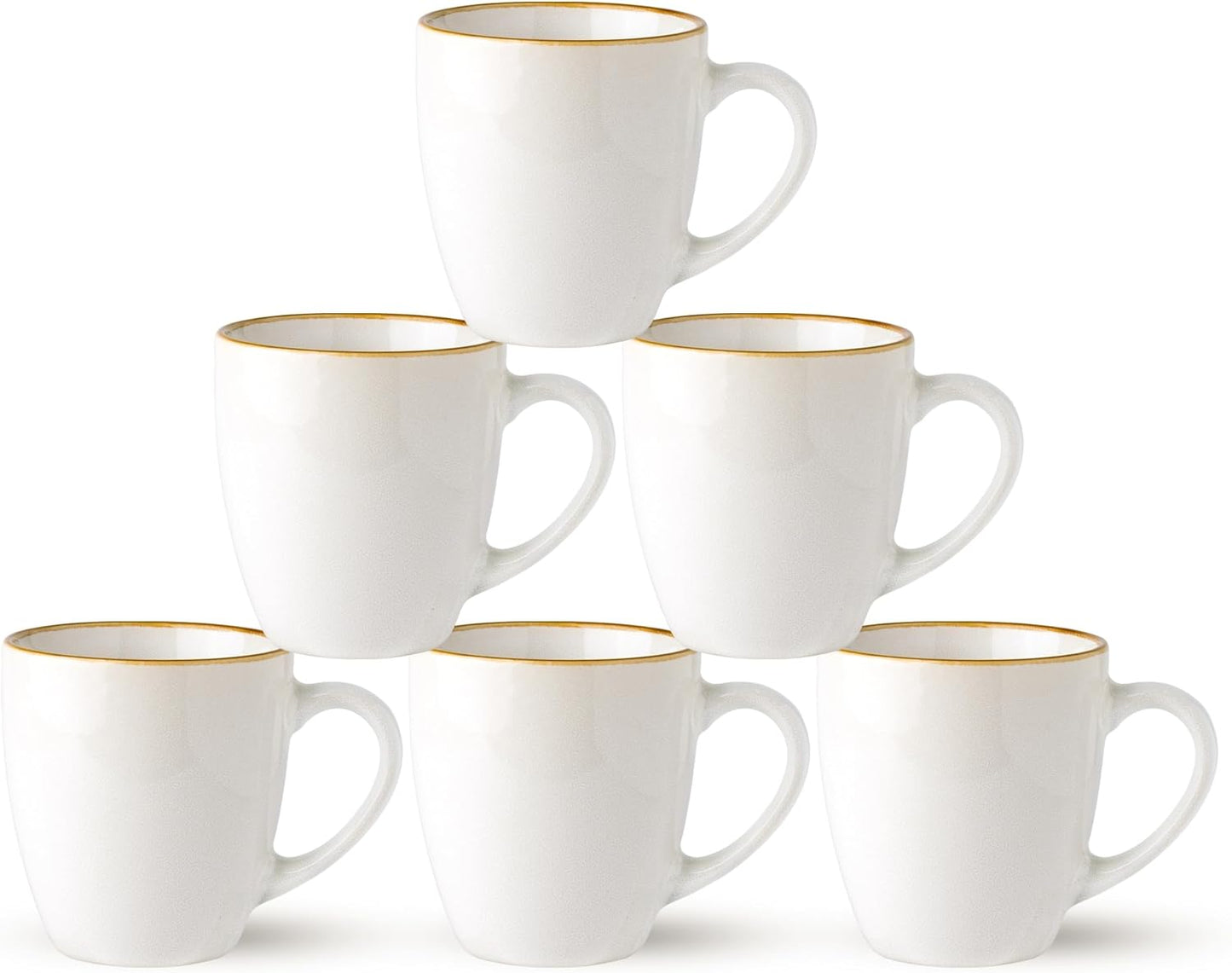 Ceramic Coffee Mug Set of 6, 12oz Stoneware Cups for Versatile Beverages, Lightweight and Dishwasher/Microwave Safe - Pearl White