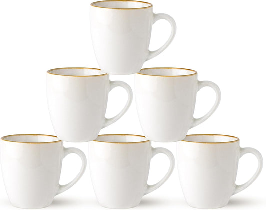 Ceramic Coffee Mug Set of 6, 12oz Stoneware Cups for Versatile Beverages, Lightweight and Dishwasher/Microwave Safe - Pearl White