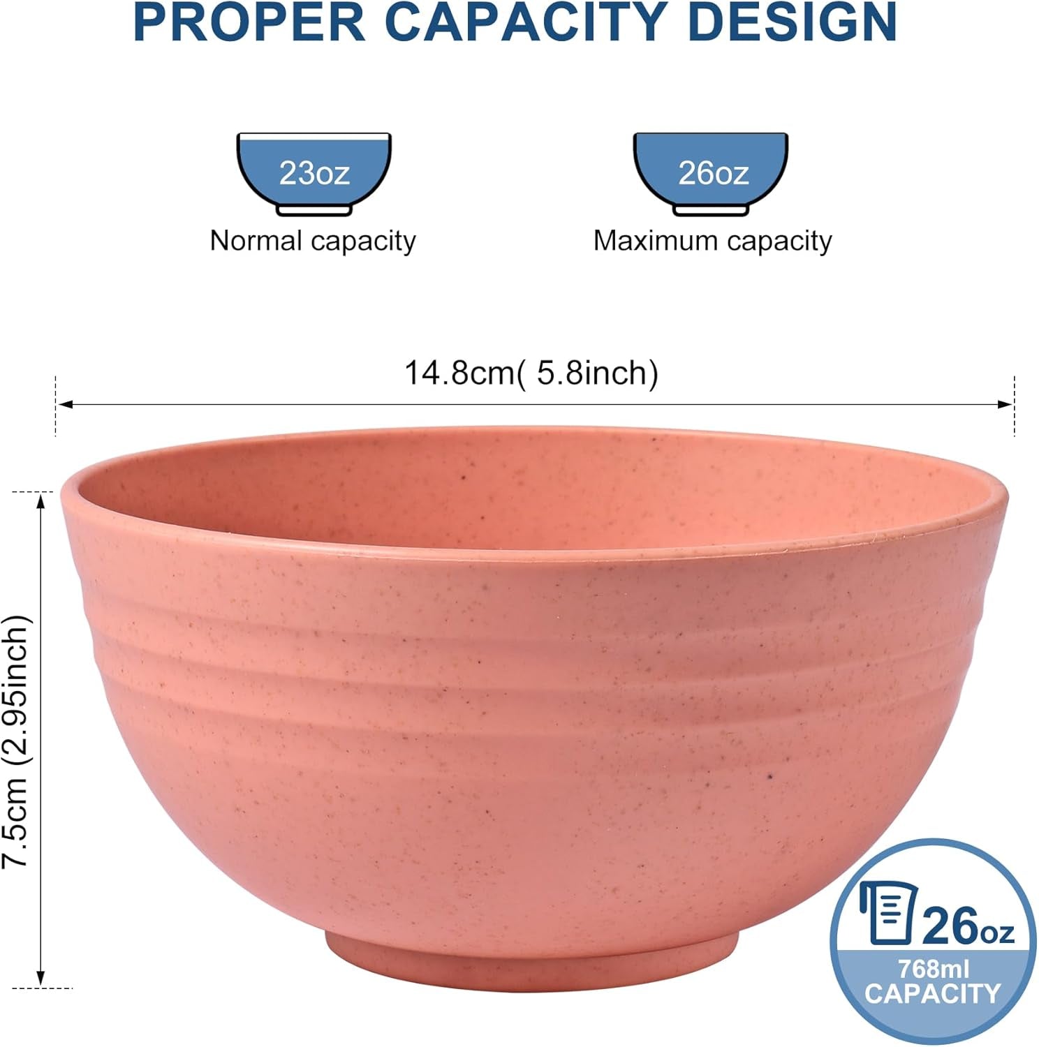 BPA Free Unbreakable Wheat Straw Cereal Bowls - Microwave & Dishwasher Safe Soup and Salad Bowls, Set of 8, 26Oz, Multicolor