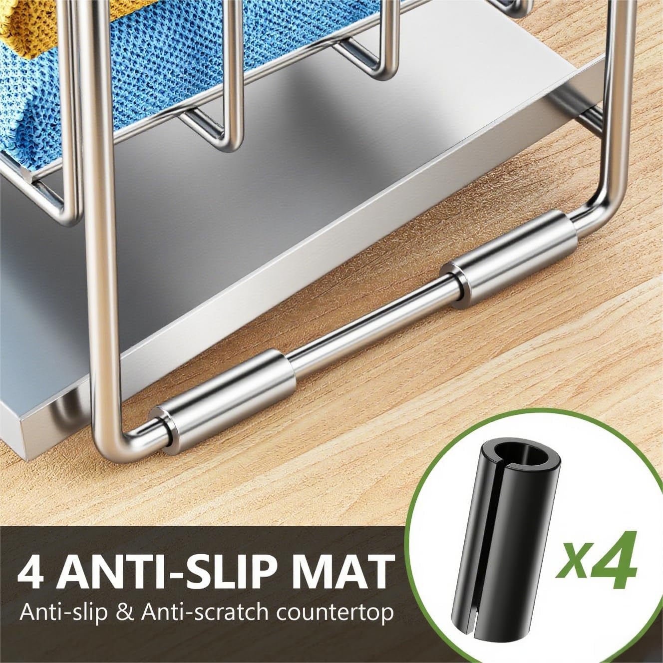 Silver 2-Tier Kitchen Sink Caddy Organzier Rack with Flexible Dish Brush Holder, Sponge Holder for Kitchen Sink Countertop Organization Storage,Home Decor Stainless Steel