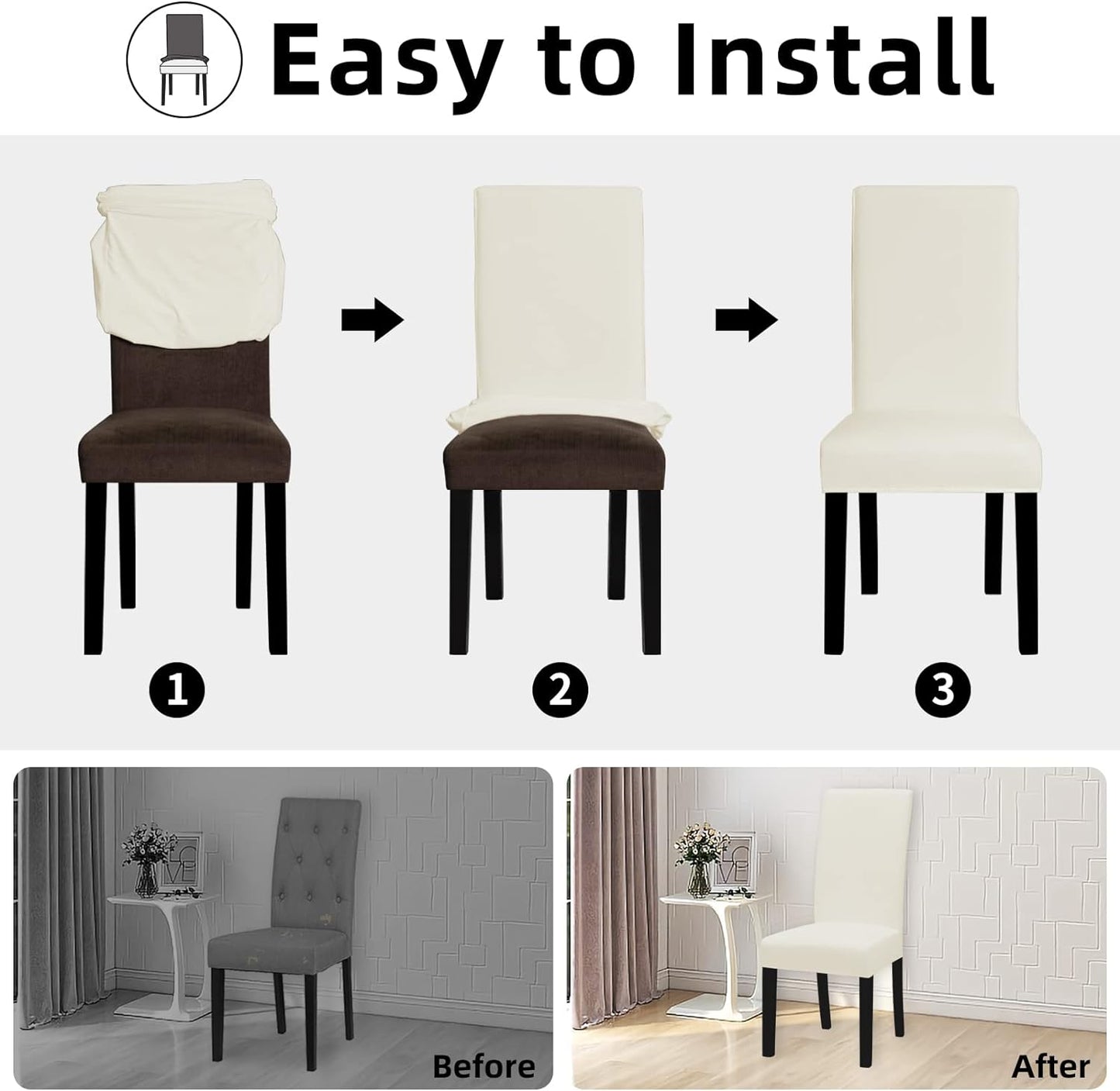 Dining Chair Covers Stretch Dining Room Chair Covers Set of 2, Parsons Chair Slipcovers for Dining Room, Ceremony, Banquet, Ivory