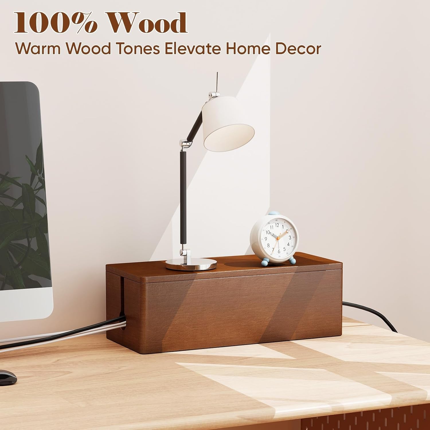 Cable Management Wooden Box with Magnetic Lid, Duty Cord Organizer Power Strip Hider Cover with Ventilation for Desk, Floor, Home Office, Baby-Pets Safe Storage Solution