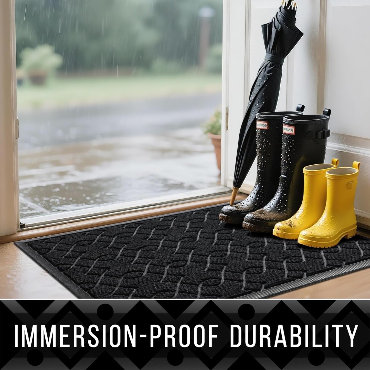 Outdoor Mats for Front Door, All-Season Waterproof Door Mat outside Entrance, All Weather Non-Slip Doormat, Stain and Fade Resistant, Easy Clean Patio Porch Indoor Entryway Mat, 29.5X17, Black